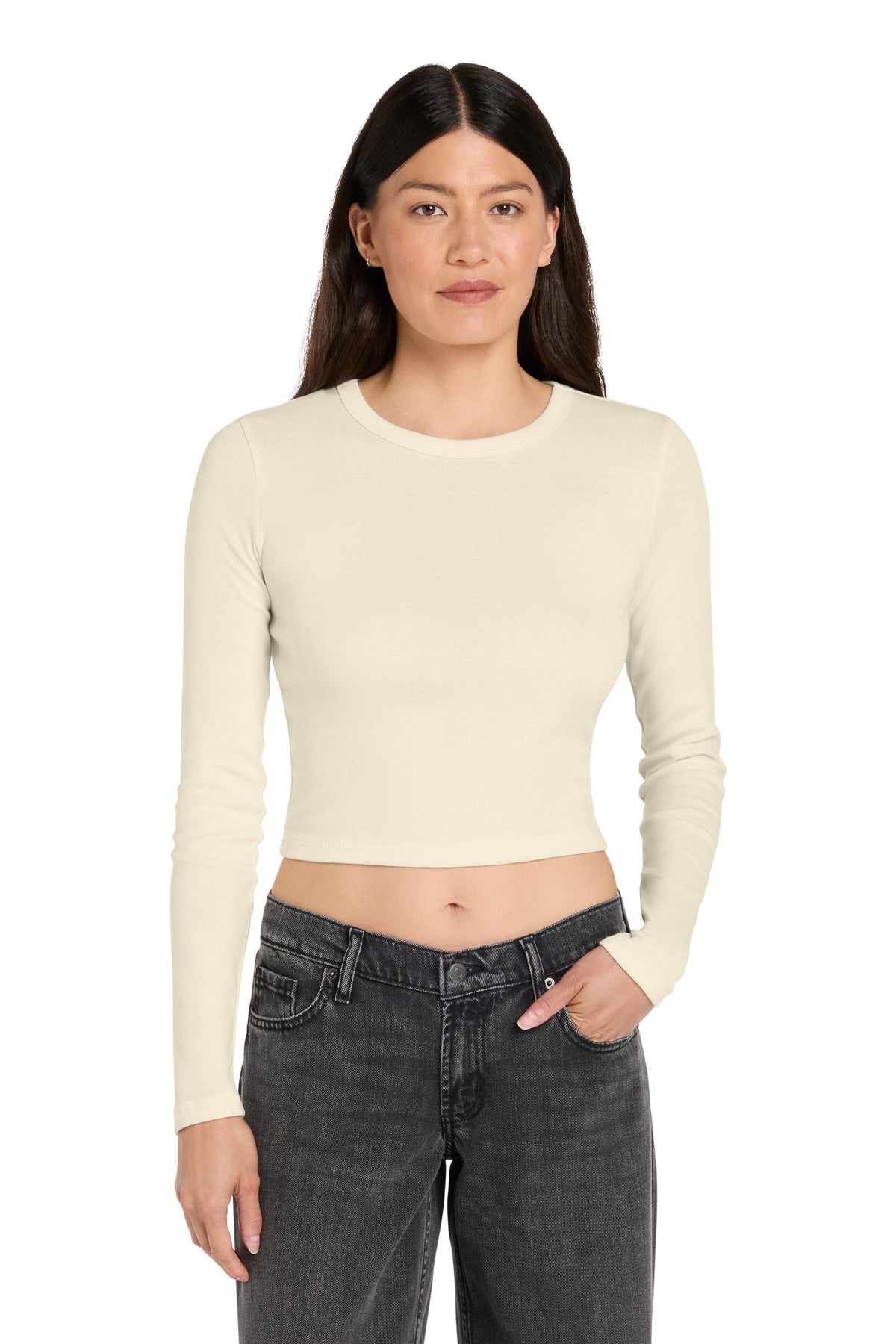Custom logo BELLA+CANVAS® Women's Micro Rib Long Sleeve Baby Tee BC1501 in Solid Natural Blend
