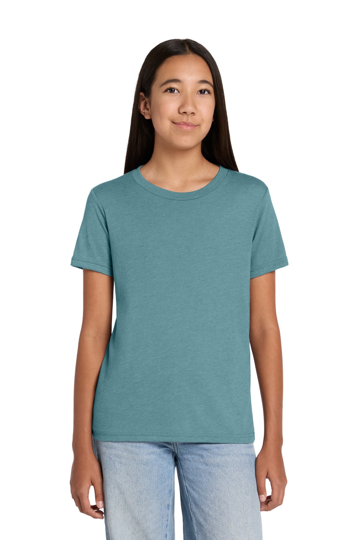 Custom logo BELLA+CANVAS® Youth Heather CVC Tee BC3001YCVC in Heather Blue Lagoon