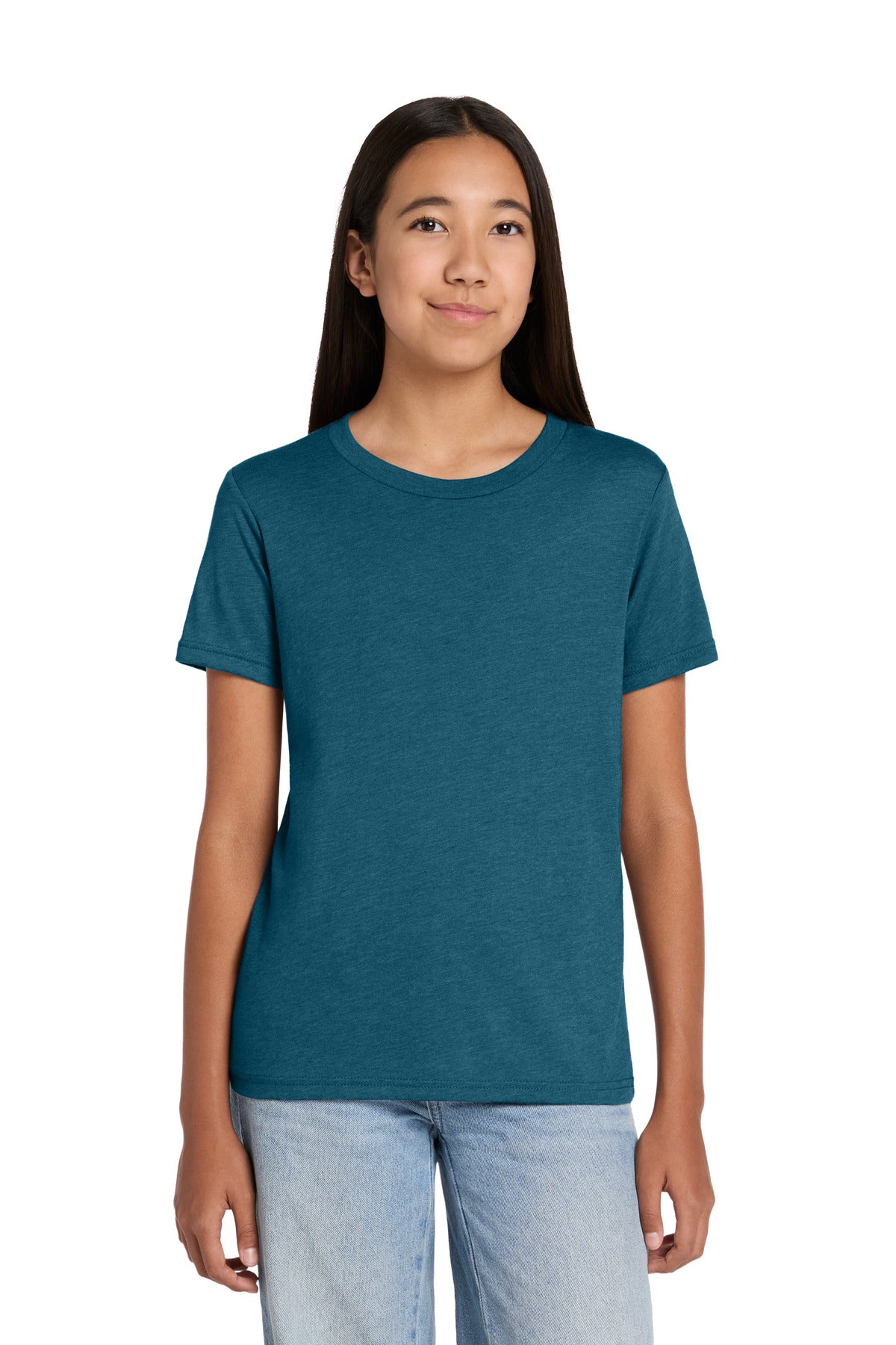 Custom logo BELLA+CANVAS® Youth Heather CVC Tee BC3001YCVC in Heather Deep Teal