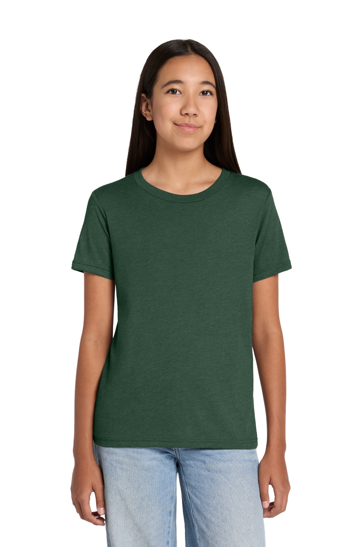 Custom logo BELLA+CANVAS® Youth Heather CVC Tee BC3001YCVC in Heather Forest