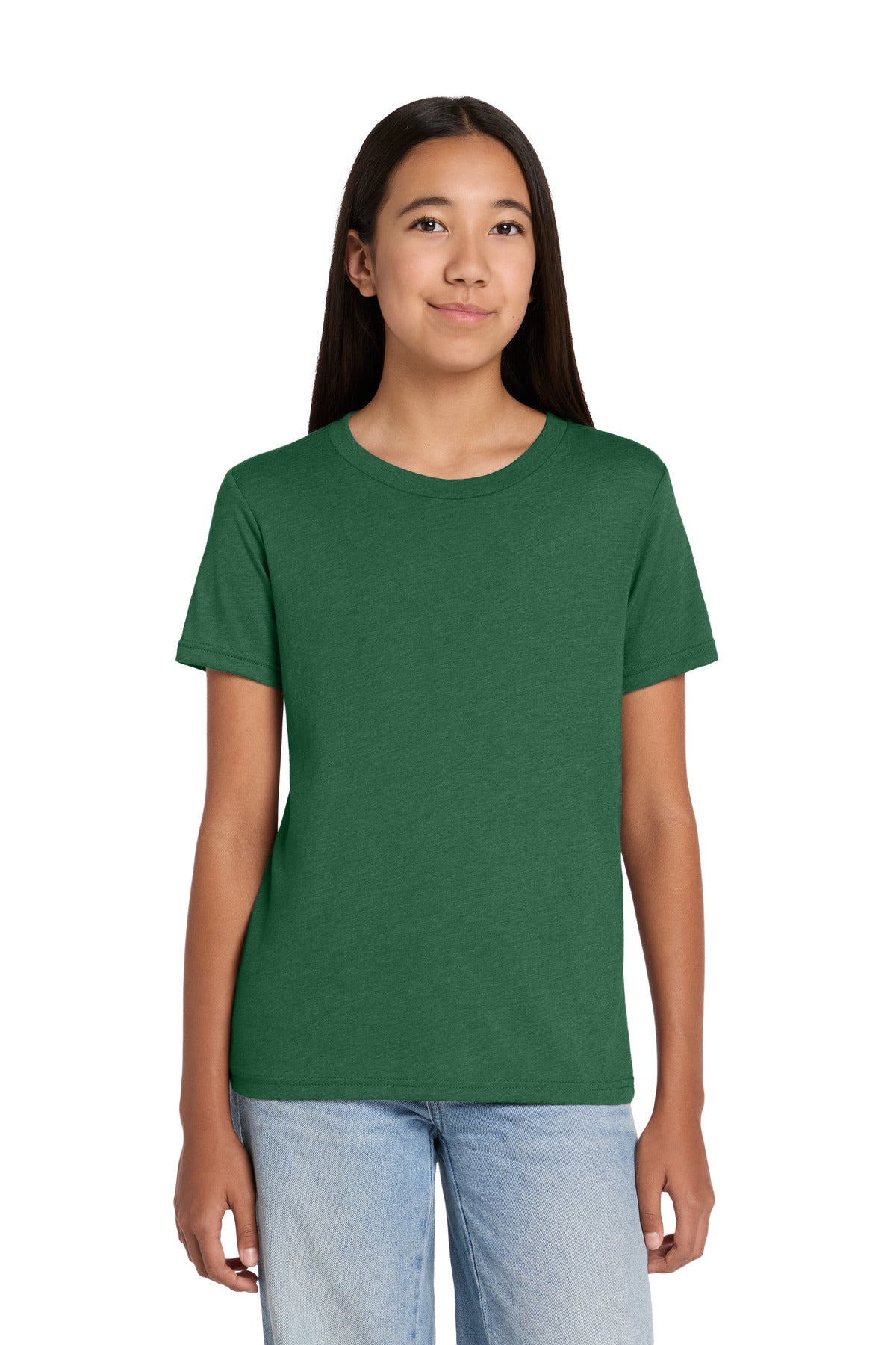 Custom logo BELLA+CANVAS® Youth Heather CVC Tee BC3001YCVC in Heather Grass Green