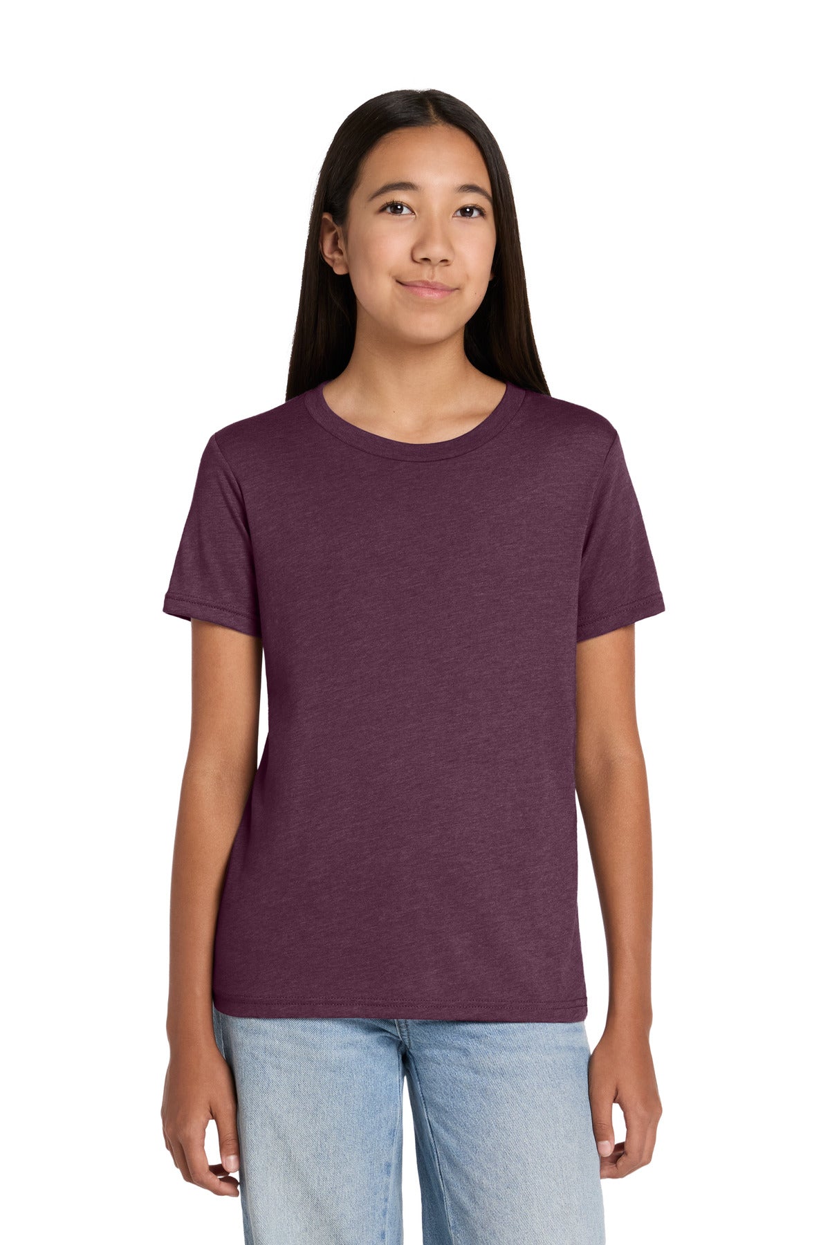 Custom logo BELLA+CANVAS® Youth Heather CVC Tee BC3001YCVC in Heather Maroon