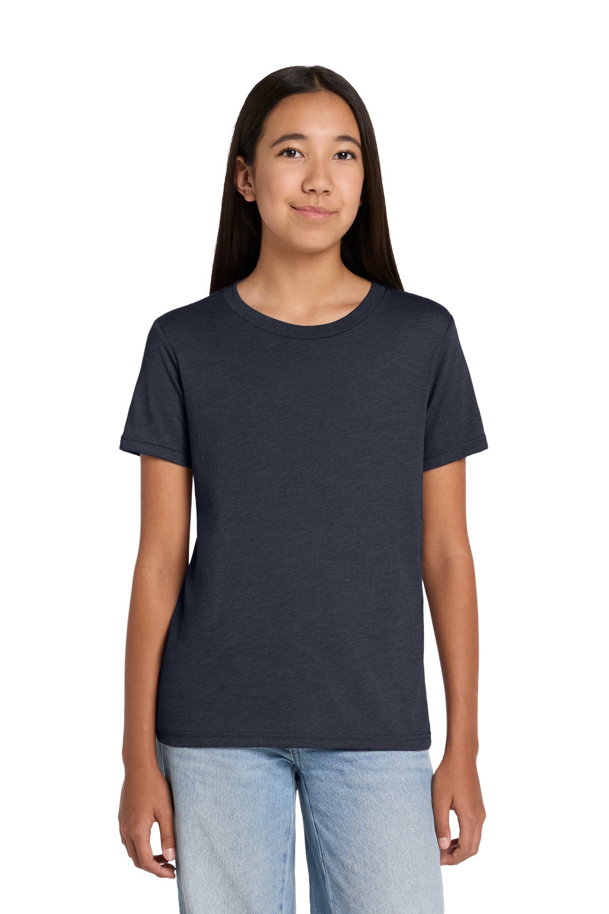 Custom logo BELLA+CANVAS® Youth Heather CVC Tee BC3001YCVC in Heather Midnight Navy