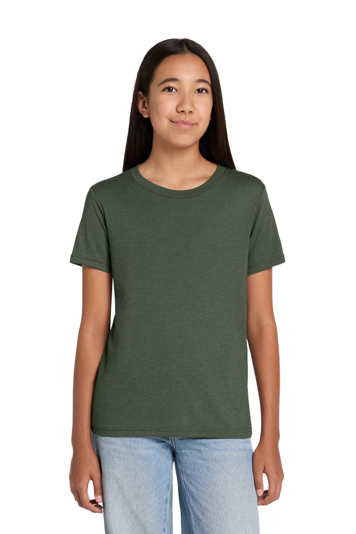 Custom logo BELLA+CANVAS® Youth Heather CVC Tee BC3001YCVC in Heather Military Green