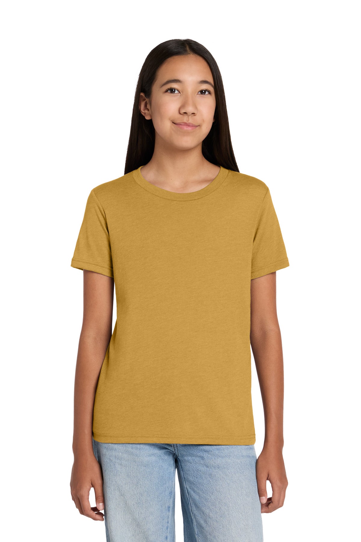 Custom logo BELLA+CANVAS® Youth Heather CVC Tee BC3001YCVC in Heather Mustard