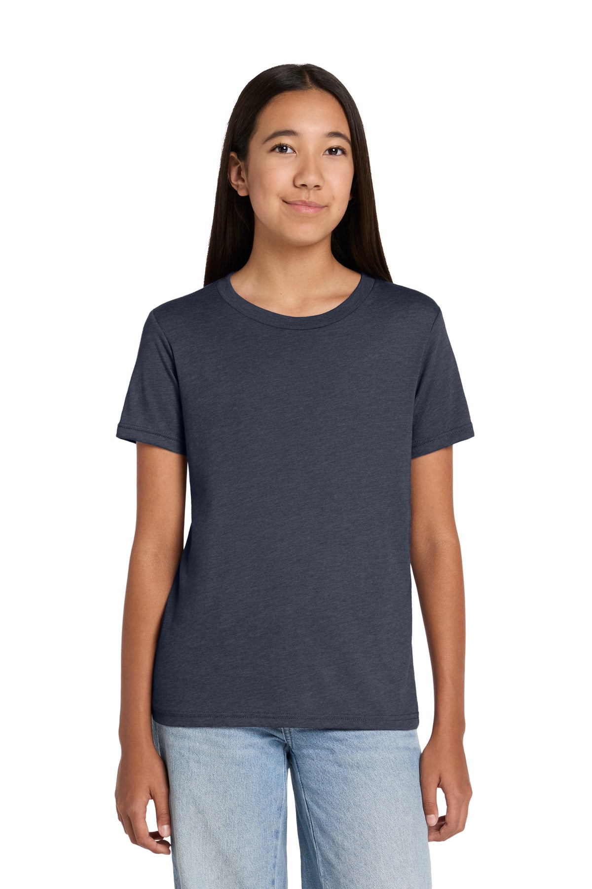 Custom logo BELLA+CANVAS® Youth Heather CVC Tee BC3001YCVC in Heather Navy