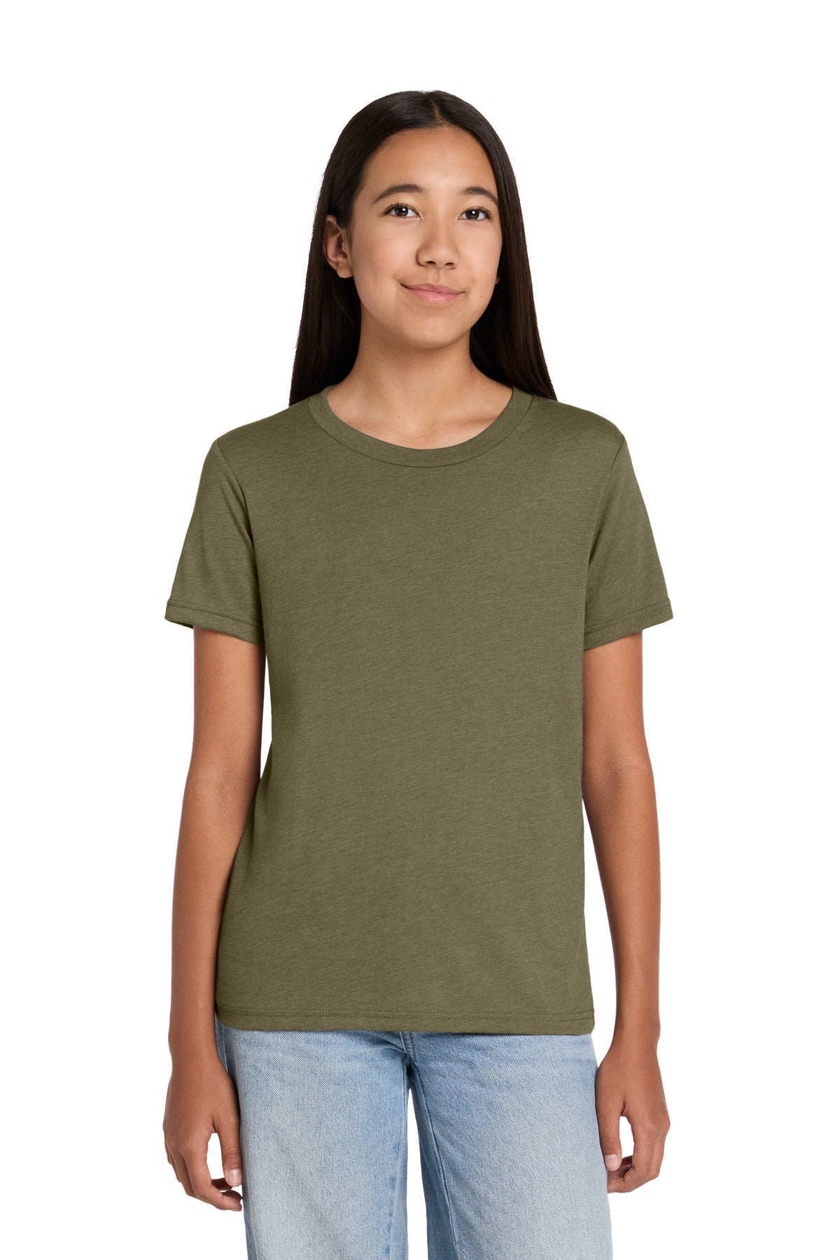 Custom logo BELLA+CANVAS® Youth Heather CVC Tee BC3001YCVC in Heather Olive