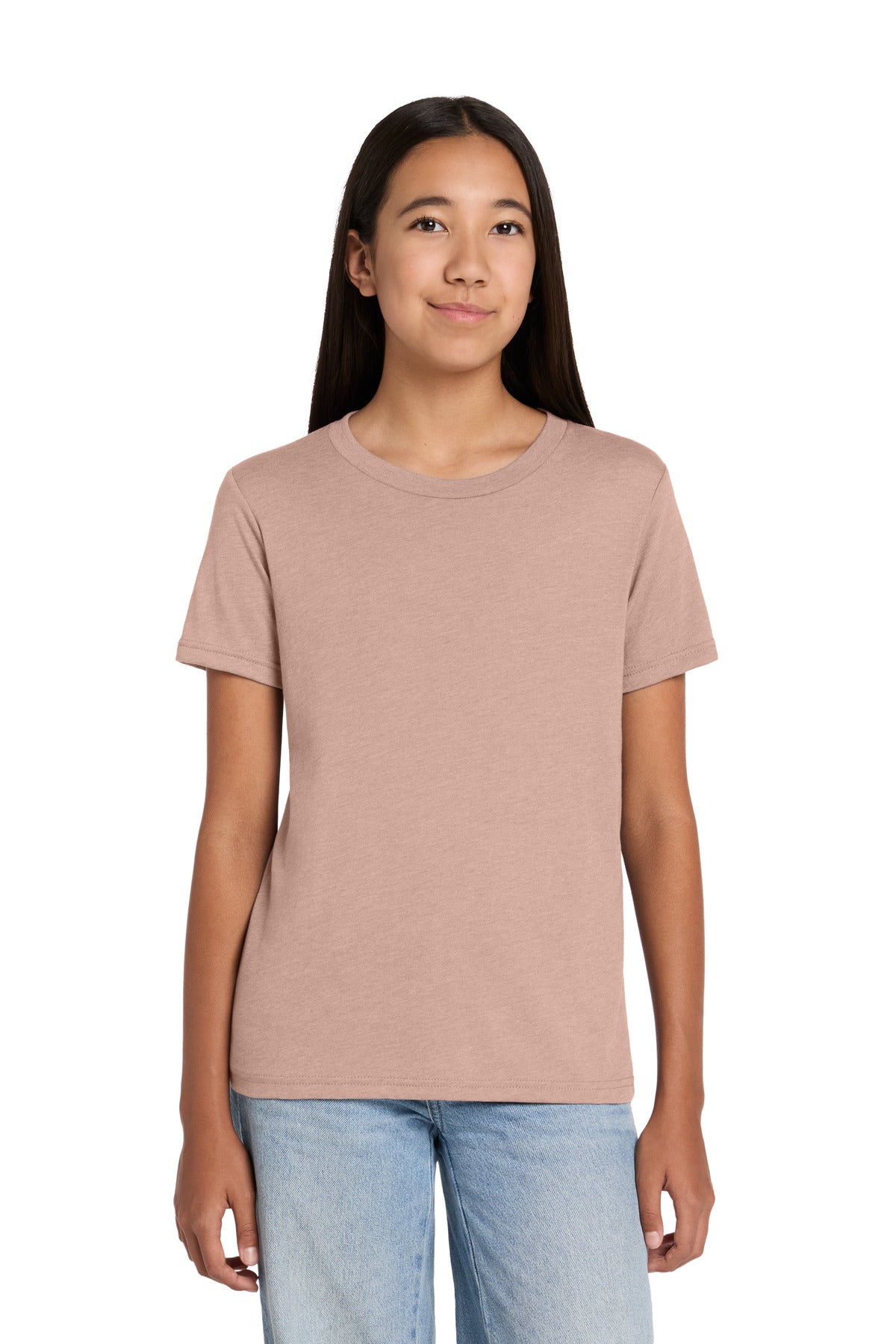 Custom logo BELLA+CANVAS® Youth Heather CVC Tee BC3001YCVC in Heather Peach