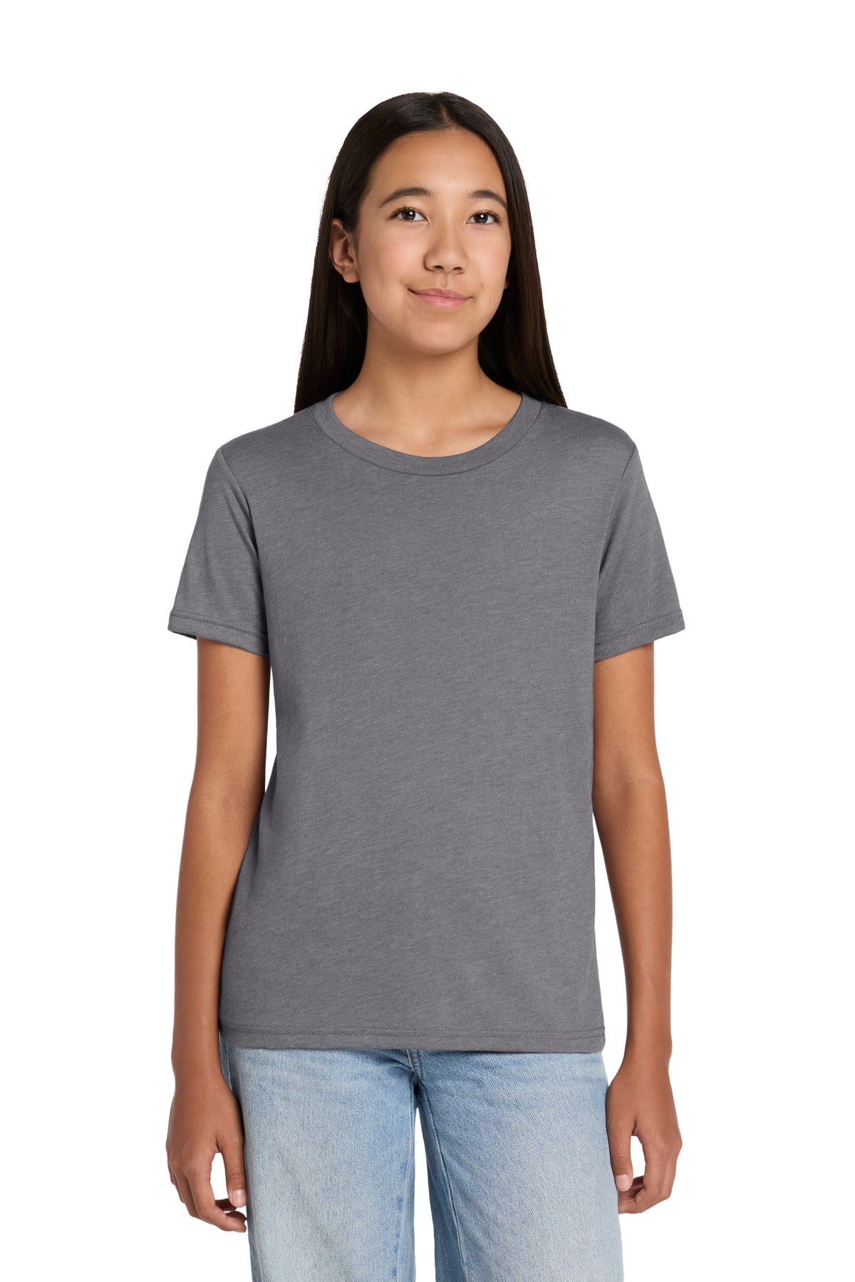 Custom logo BELLA+CANVAS® Youth Heather CVC Tee BC3001YCVC in Heather Storm