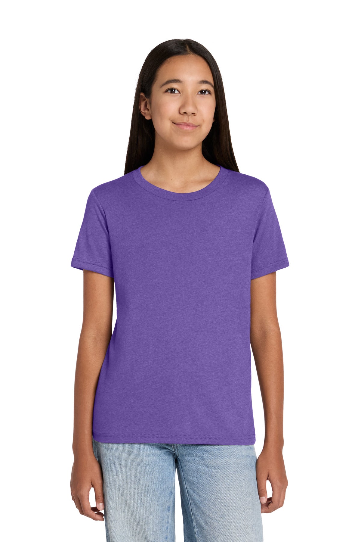 Custom logo BELLA+CANVAS® Youth Heather CVC Tee BC3001YCVC in Heather Team Purple