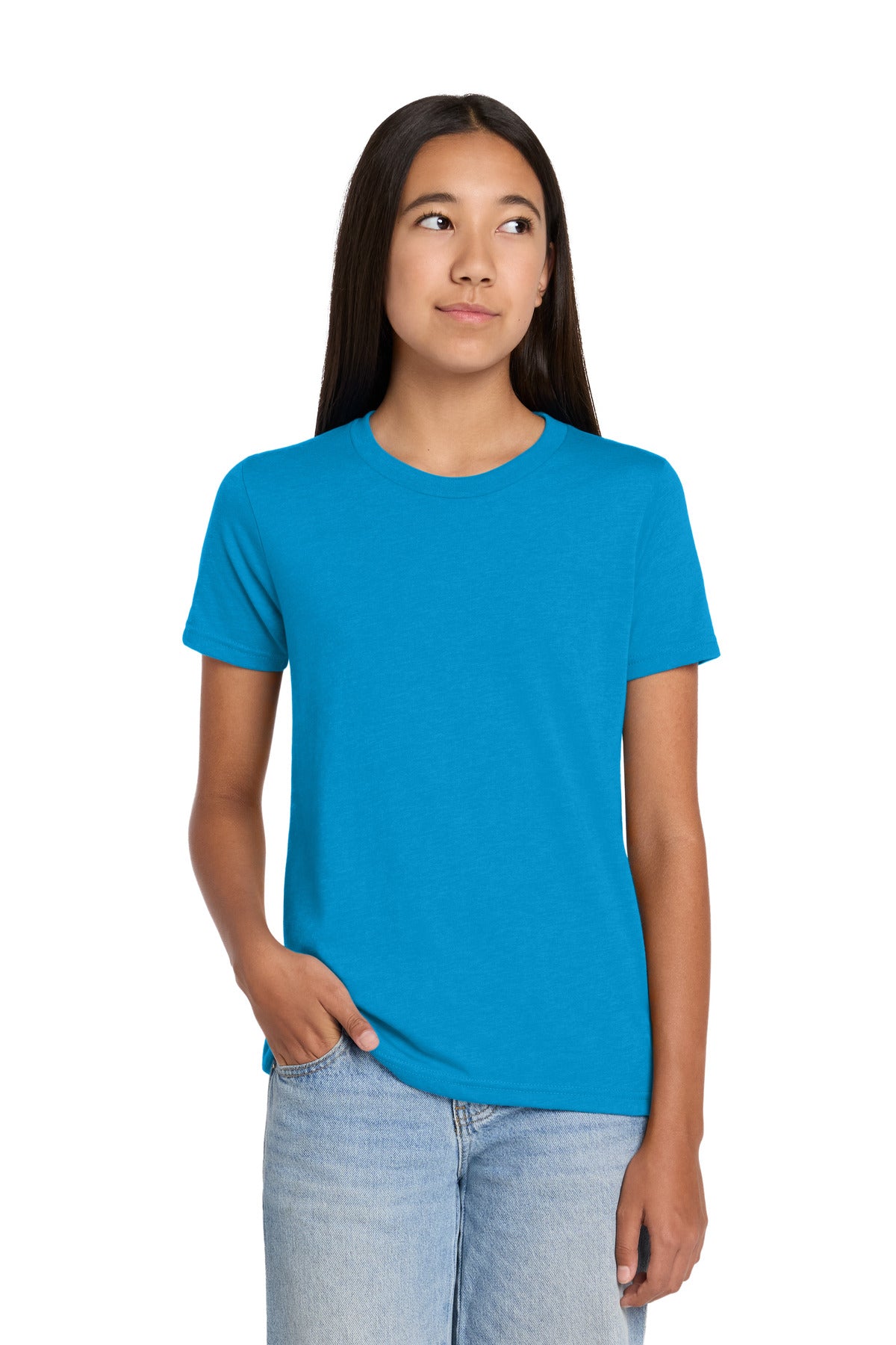 Custom logo BELLA+CANVAS® Youth Heather CVC Tee BC3001YCVC in Neon Blue