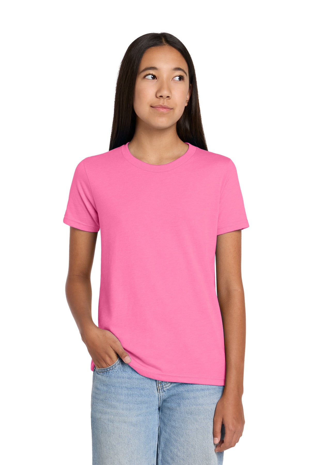 Custom logo BELLA+CANVAS® Youth Heather CVC Tee BC3001YCVC in Neon Pink