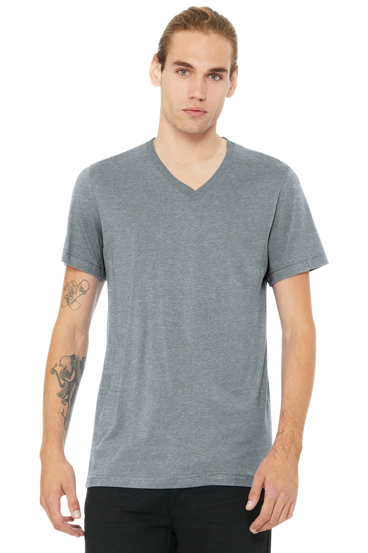 Custom logo BELLA+CANVAS® Unisex Heather CVC V-Neck Tee BC3005CVC in Athletic Heather