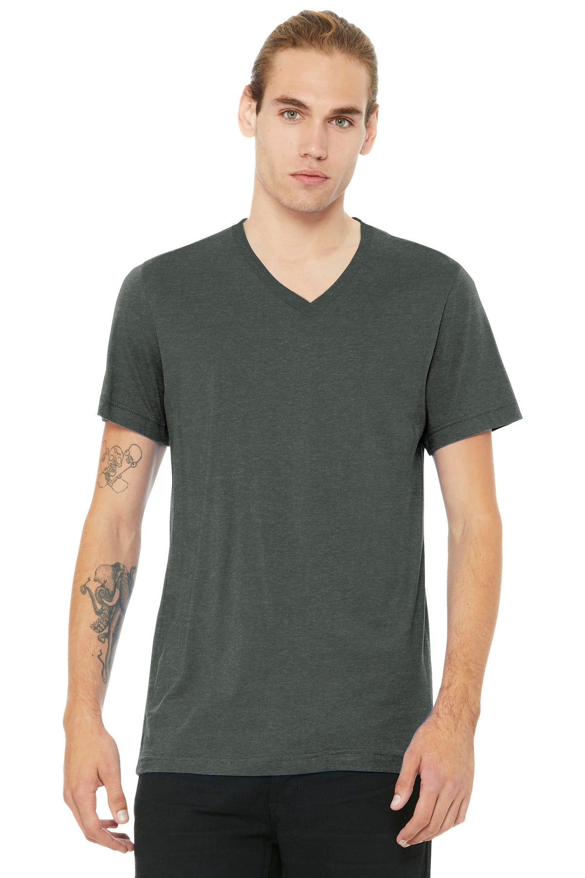 Custom logo BELLA+CANVAS® Unisex Heather CVC V-Neck Tee BC3005CVC in Deep Heather