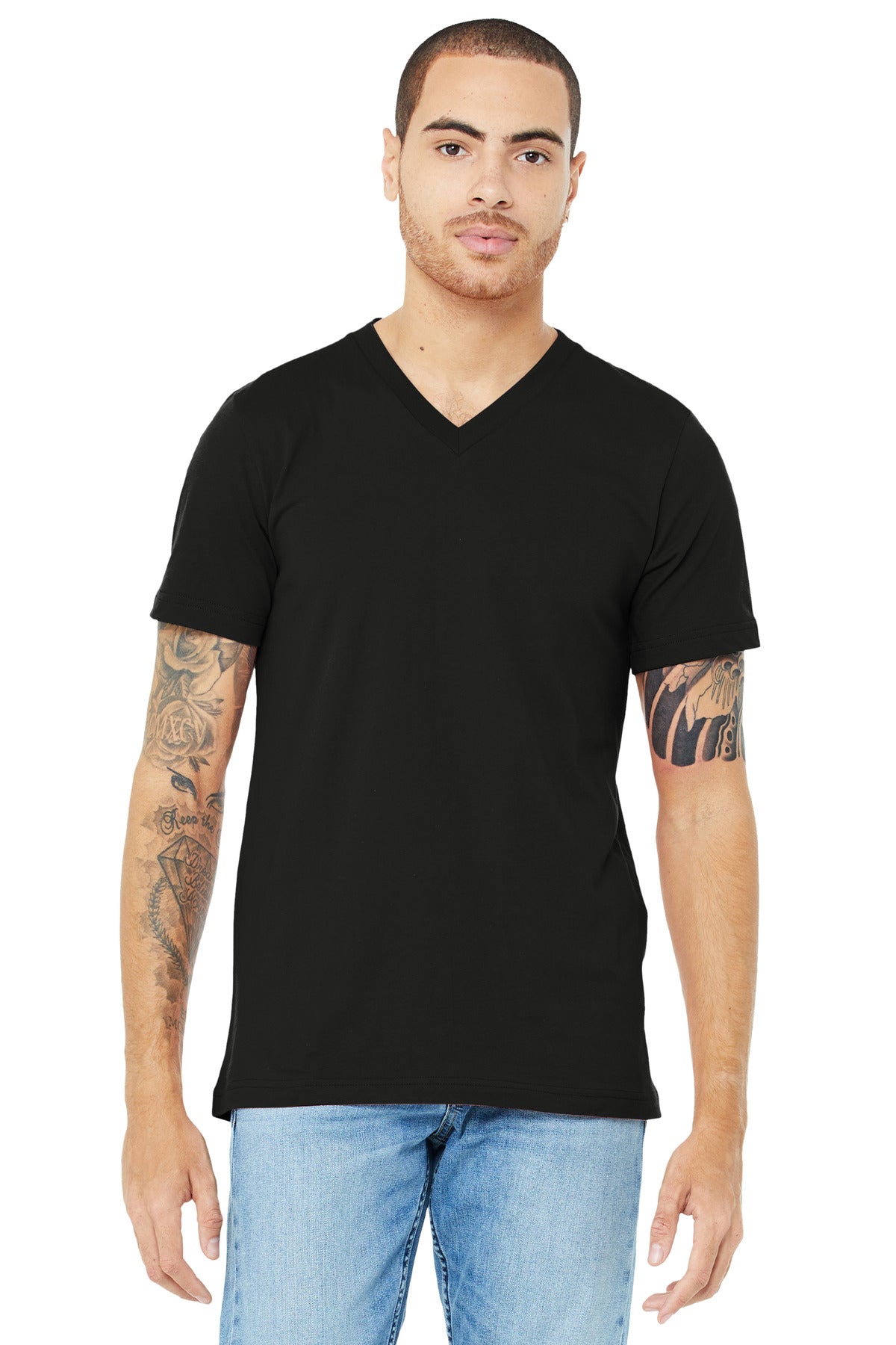 Custom logo BELLA+CANVAS ® Unisex Jersey Short Sleeve V-Neck Tee. BC3005 in Black