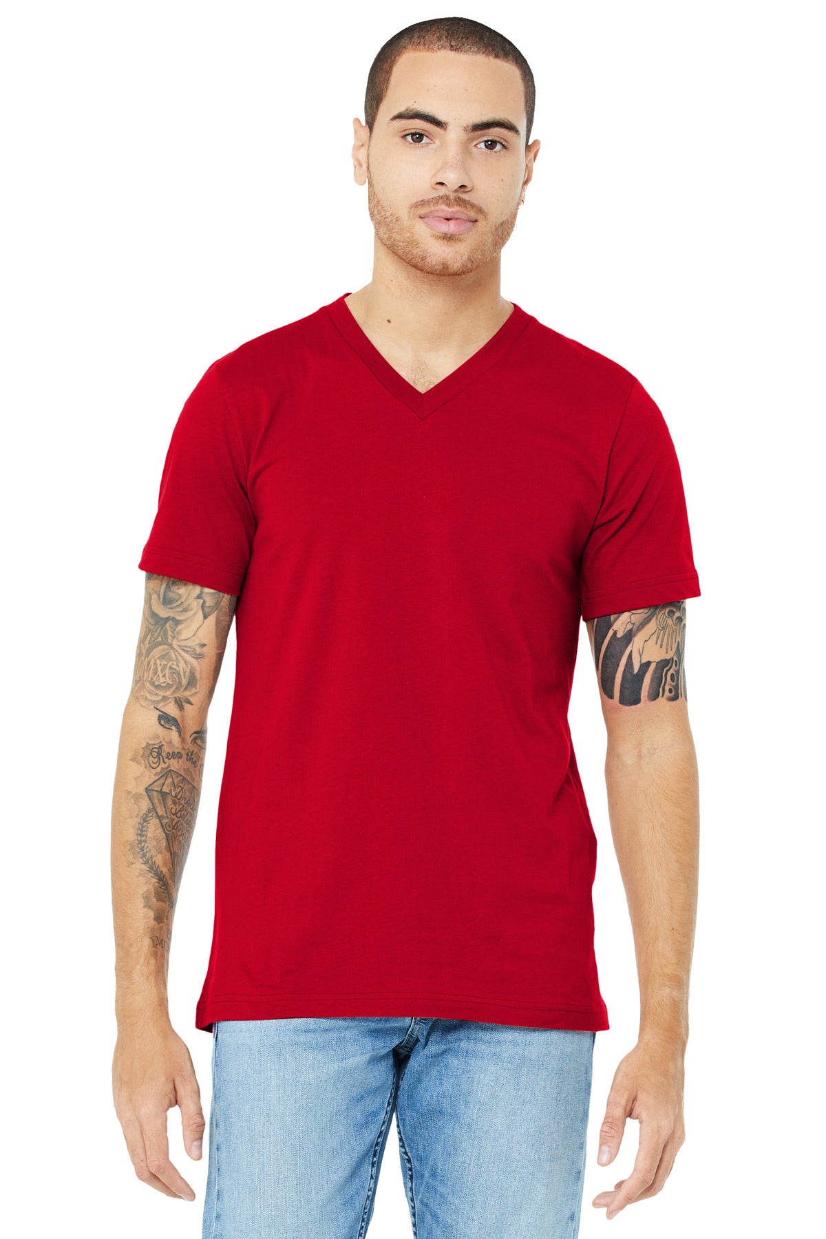 Custom logo BELLA+CANVAS ® Unisex Jersey Short Sleeve V-Neck Tee. BC3005 in Red