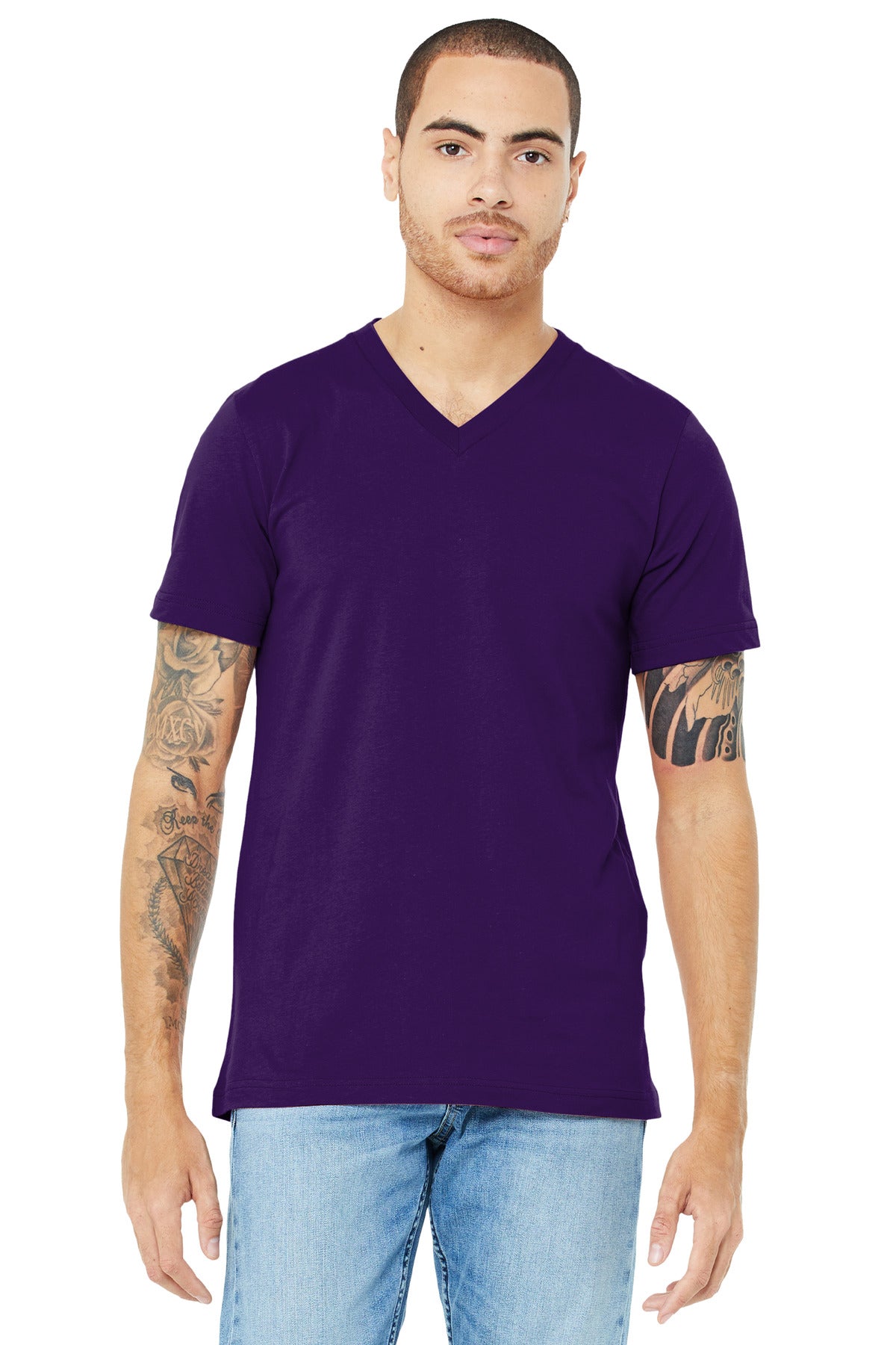 Custom logo BELLA+CANVAS ® Unisex Jersey Short Sleeve V-Neck Tee. BC3005 in Team Purple