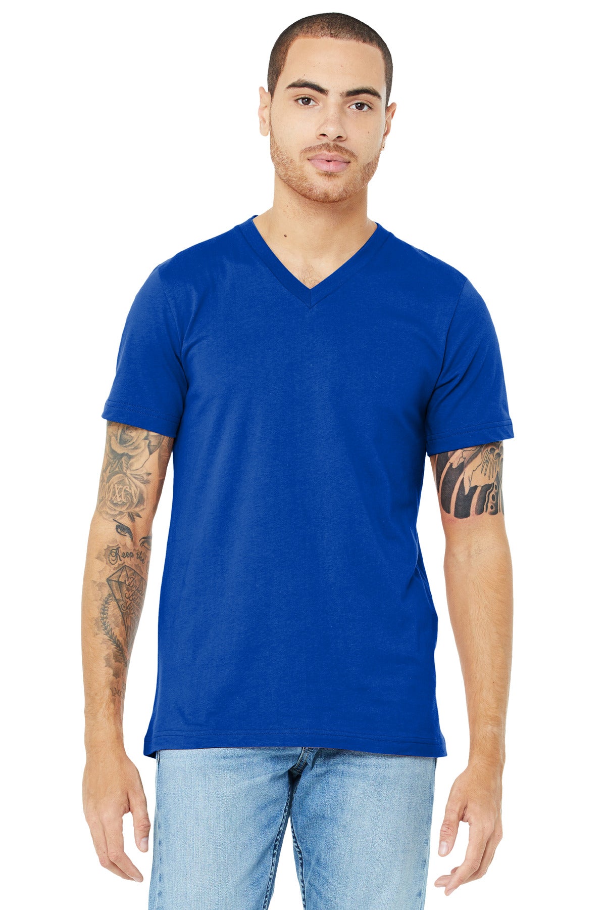 Custom logo BELLA+CANVAS ® Unisex Jersey Short Sleeve V-Neck Tee. BC3005 in True Royal