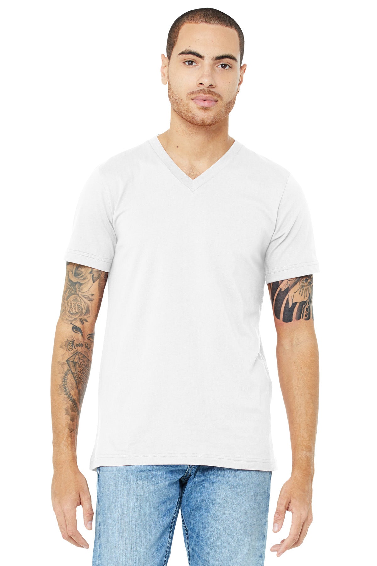 Custom logo BELLA+CANVAS ® Unisex Jersey Short Sleeve V-Neck Tee. BC3005 in White