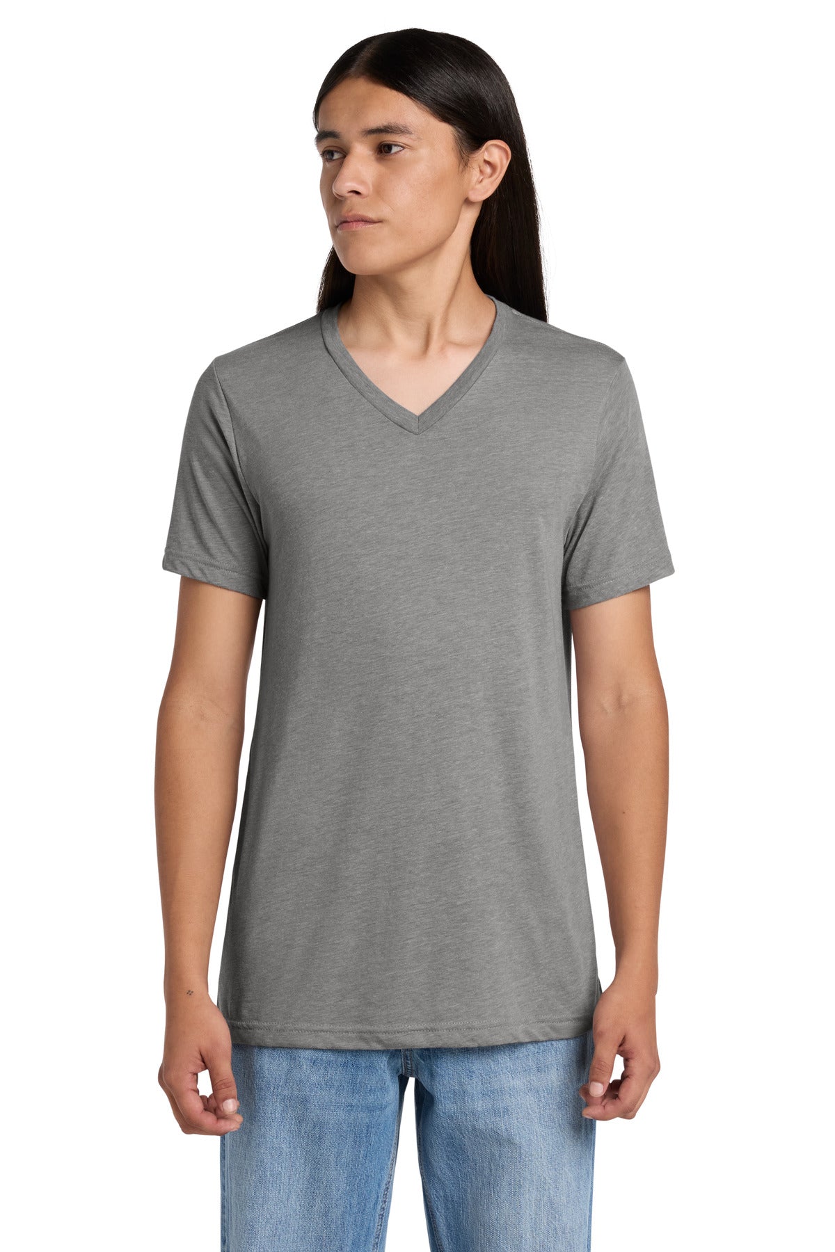 Custom logo BELLA+CANVAS® Unisex Triblend Short Sleeve V-Neck Tee. BC3415 in Athletic Grey Triblend