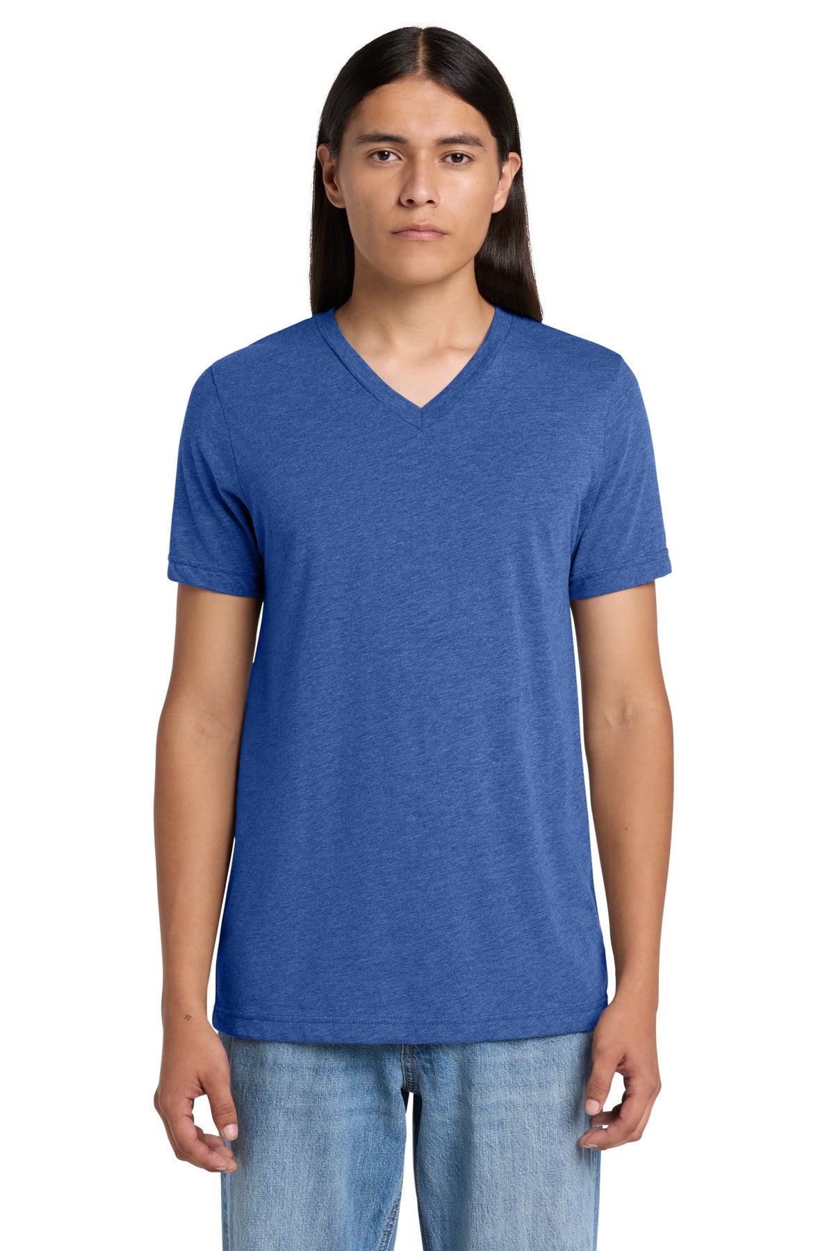 Custom logo BELLA+CANVAS® Unisex Triblend Short Sleeve V-Neck Tee. BC3415 in Blue Triblend