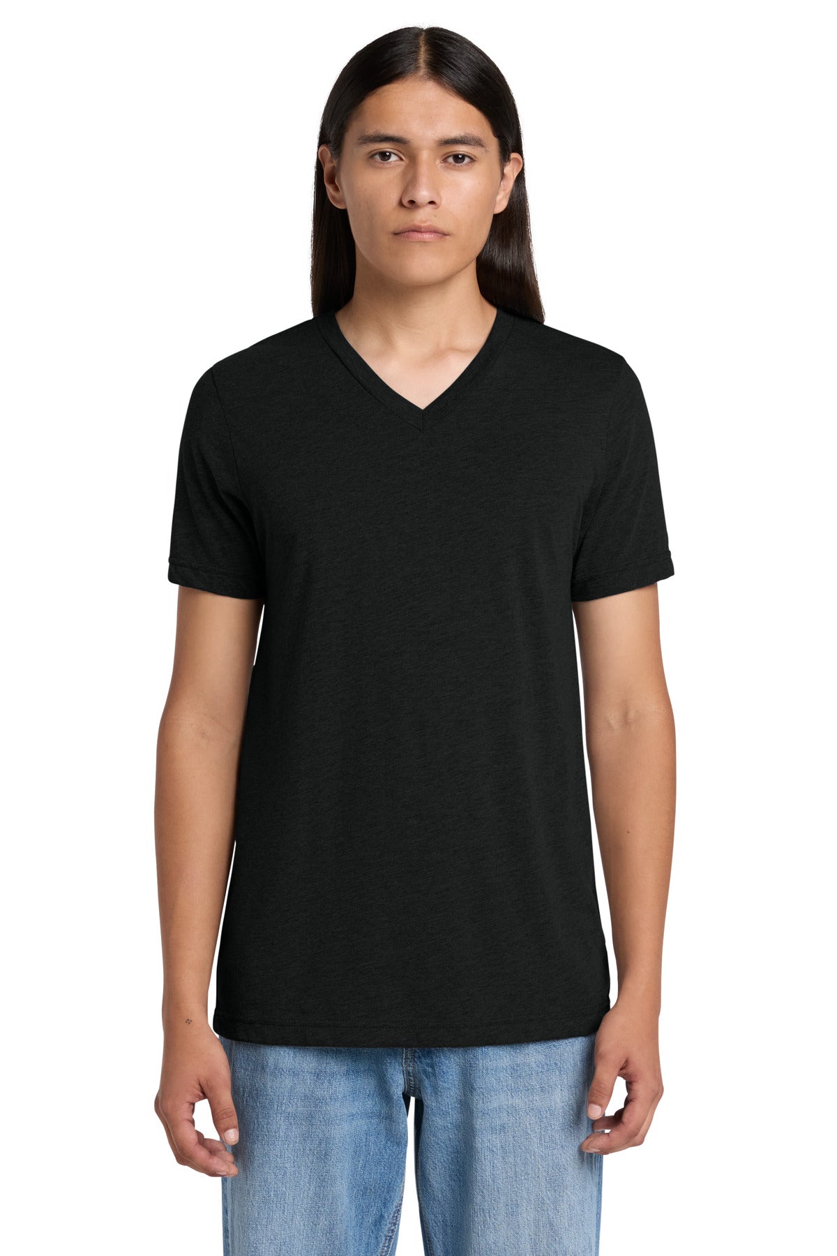Custom logo BELLA+CANVAS® Unisex Triblend Short Sleeve V-Neck Tee. BC3415 in Charcoal-Black Triblend