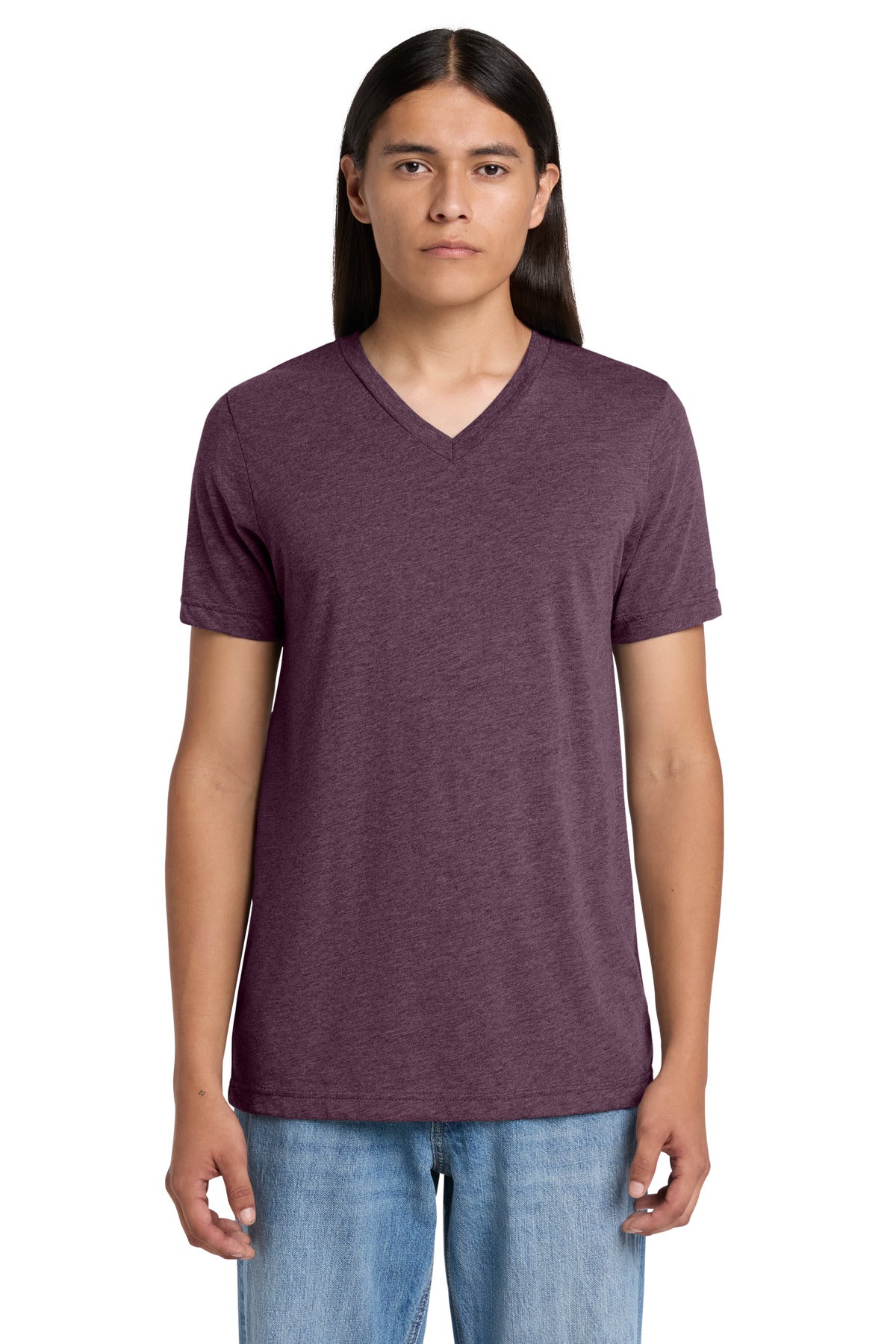 Custom logo BELLA+CANVAS® Unisex Triblend Short Sleeve V-Neck Tee. BC3415 in Maroon Triblend