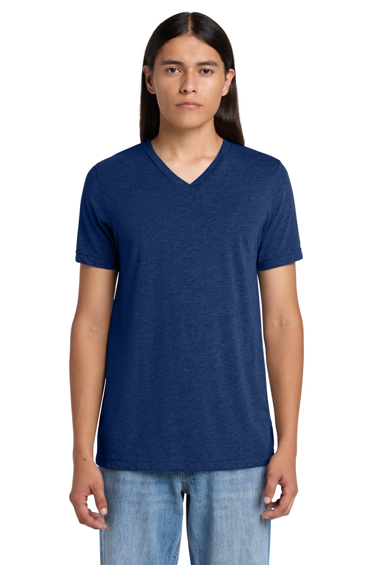 Custom logo BELLA+CANVAS® Unisex Triblend Short Sleeve V-Neck Tee. BC3415 in Navy Triblend