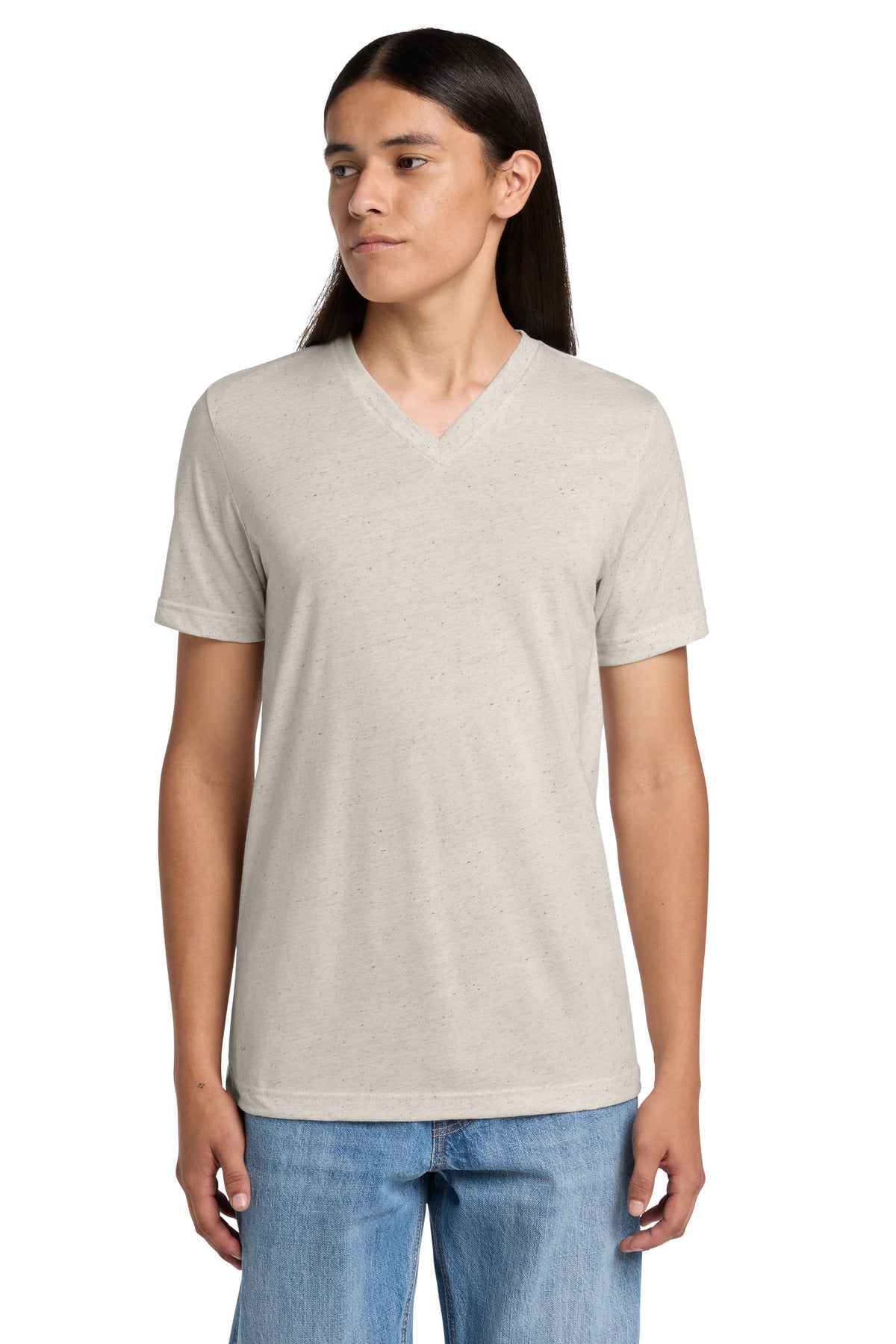 Custom logo BELLA+CANVAS® Unisex Triblend Short Sleeve V-Neck Tee. BC3415 in Oatmeal Triblend