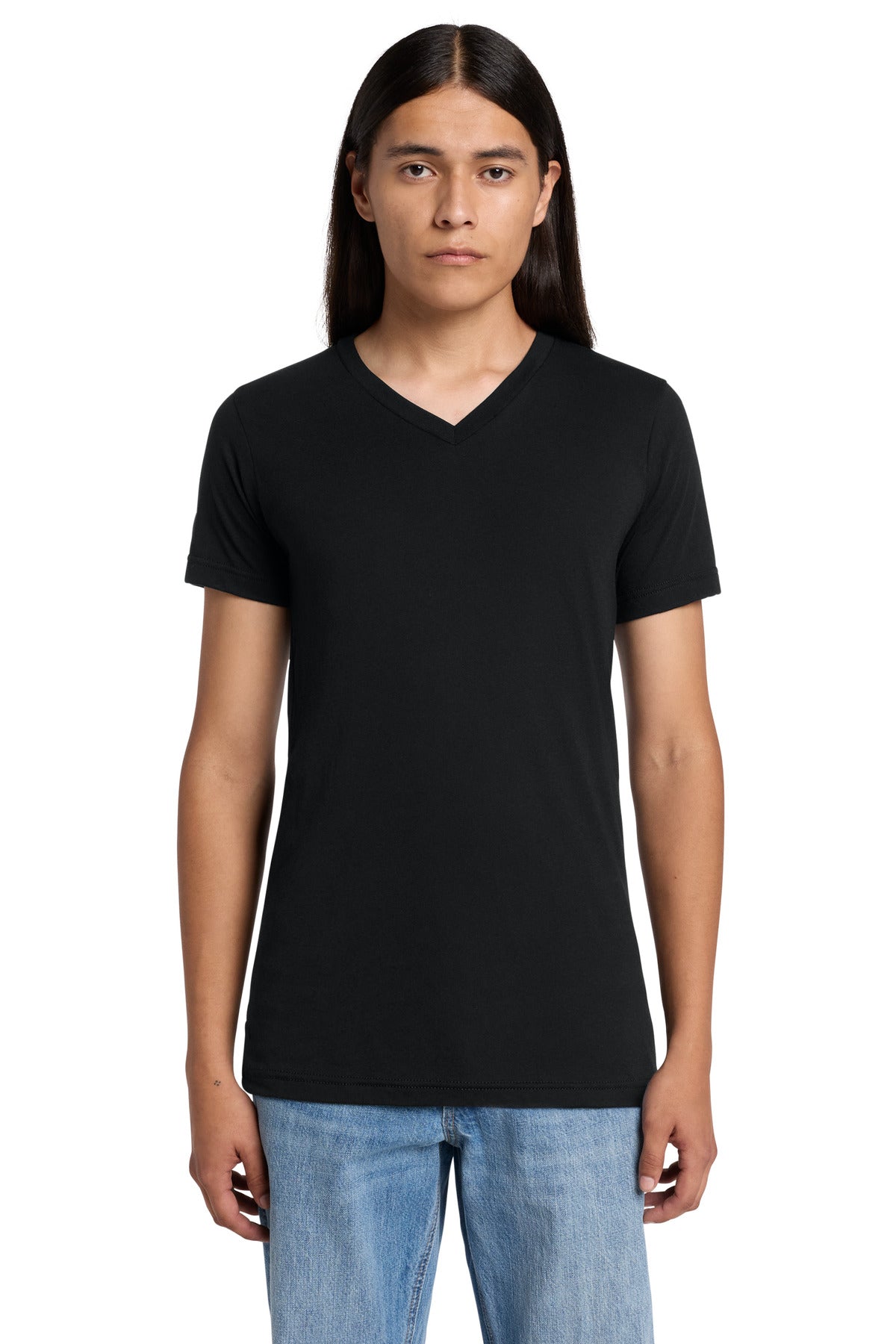 Custom logo BELLA+CANVAS® Unisex Triblend Short Sleeve V-Neck Tee. BC3415 in Solid Black Triblend