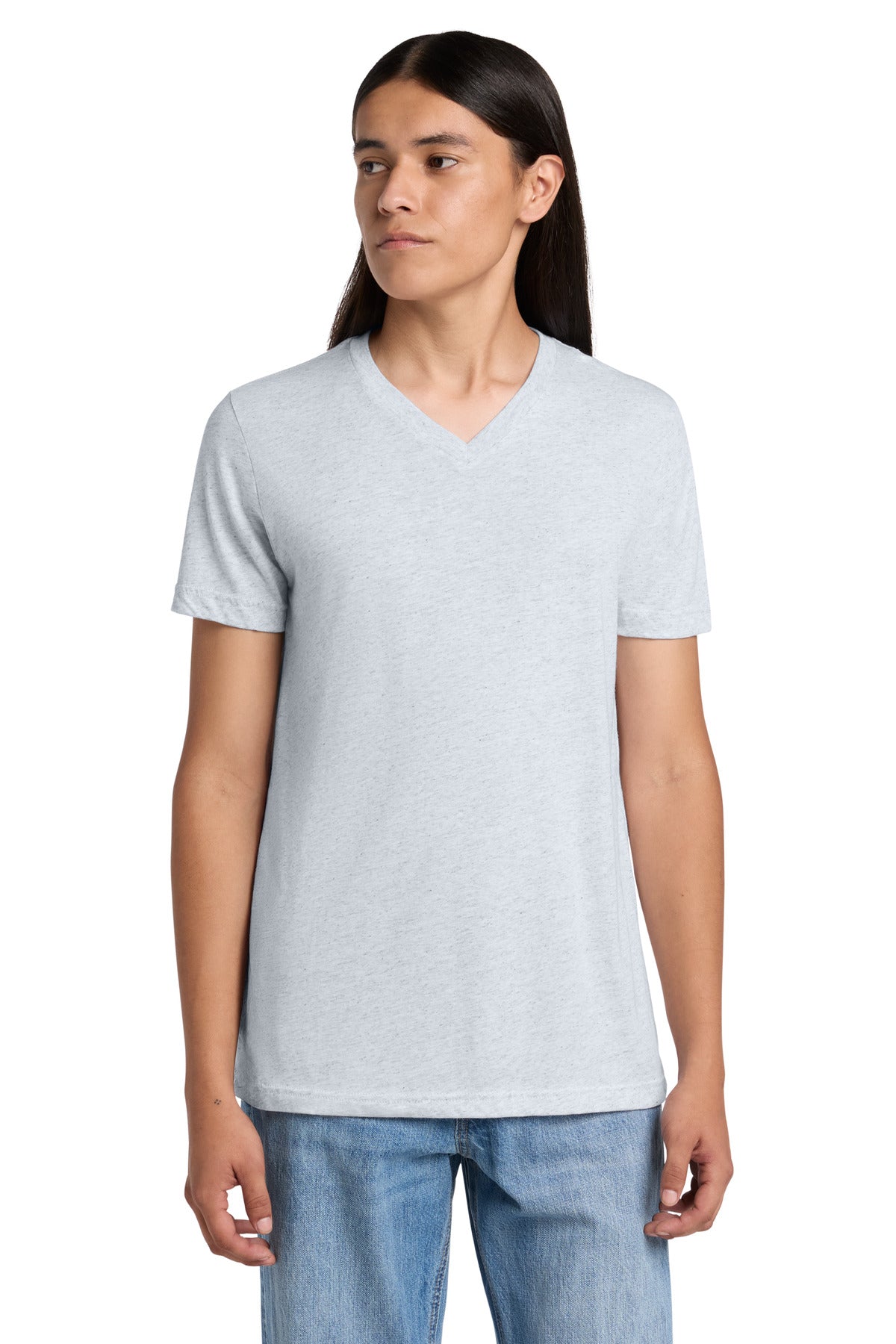 Custom logo BELLA+CANVAS® Unisex Triblend Short Sleeve V-Neck Tee. BC3415 in White Fleck Triblend