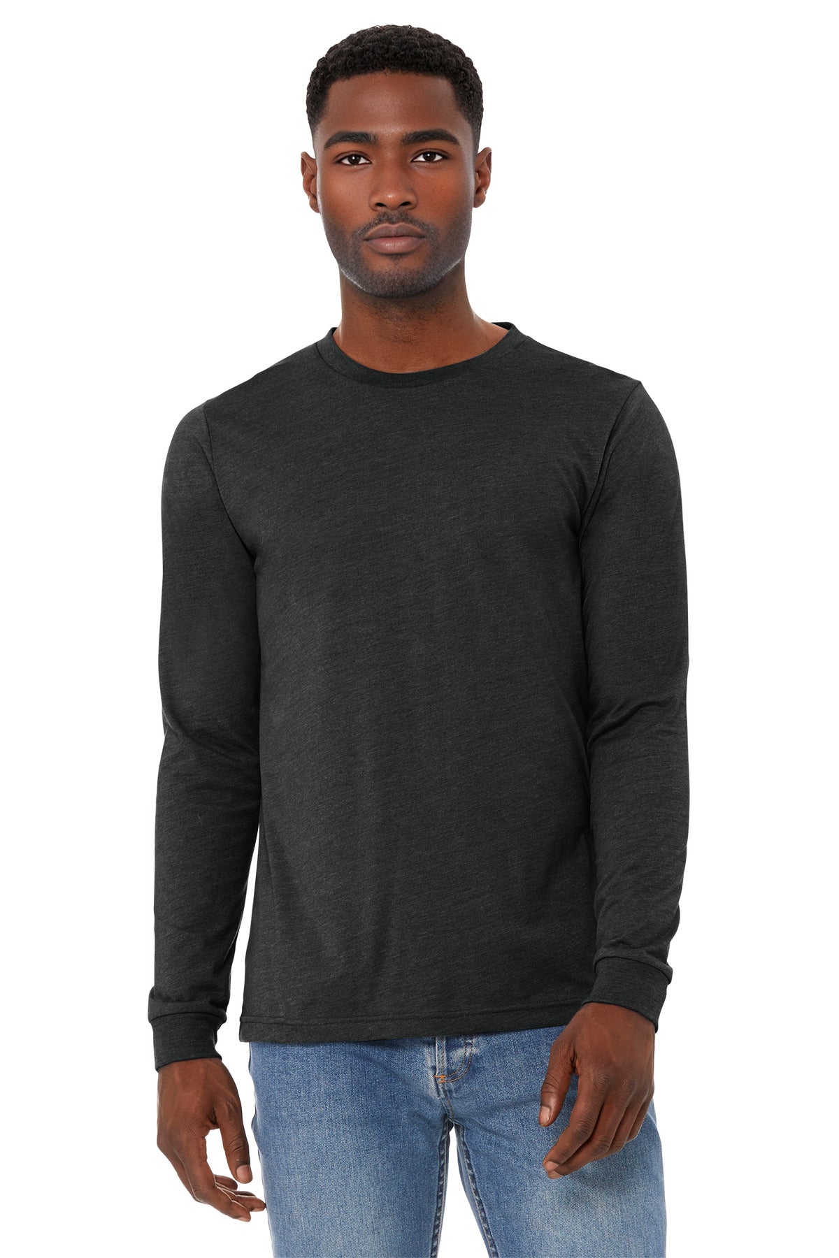 Custom logo BELLA+CANVAS® Unisex Heather CVC Long Sleeve Tee BC3501CVC in Black Heather