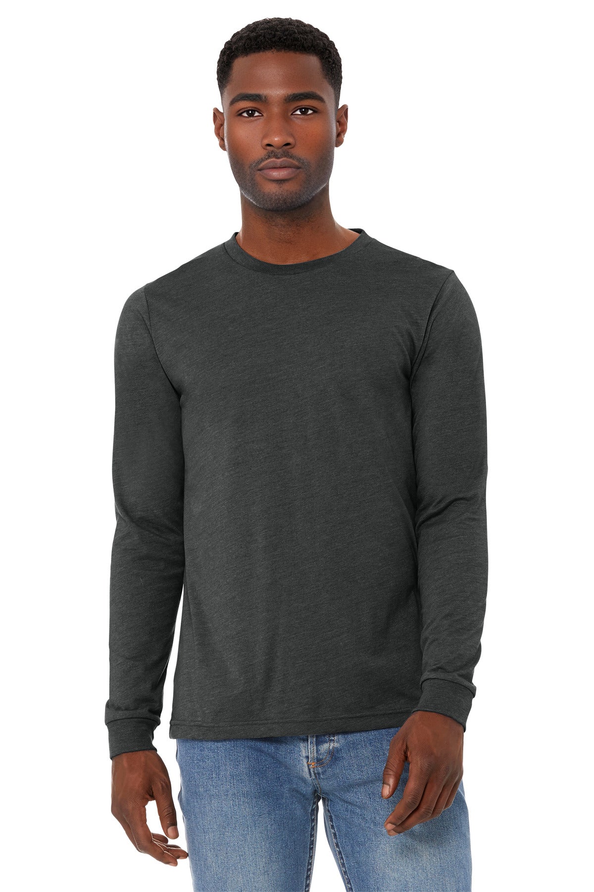 Custom logo BELLA+CANVAS® Unisex Heather CVC Long Sleeve Tee BC3501CVC in Dark Grey Heather