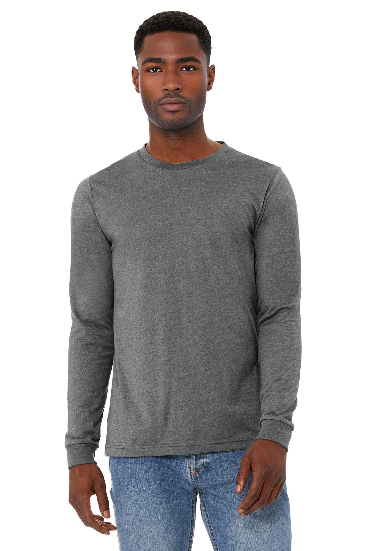 Custom logo BELLA+CANVAS® Unisex Heather CVC Long Sleeve Tee BC3501CVC in Deep Heather