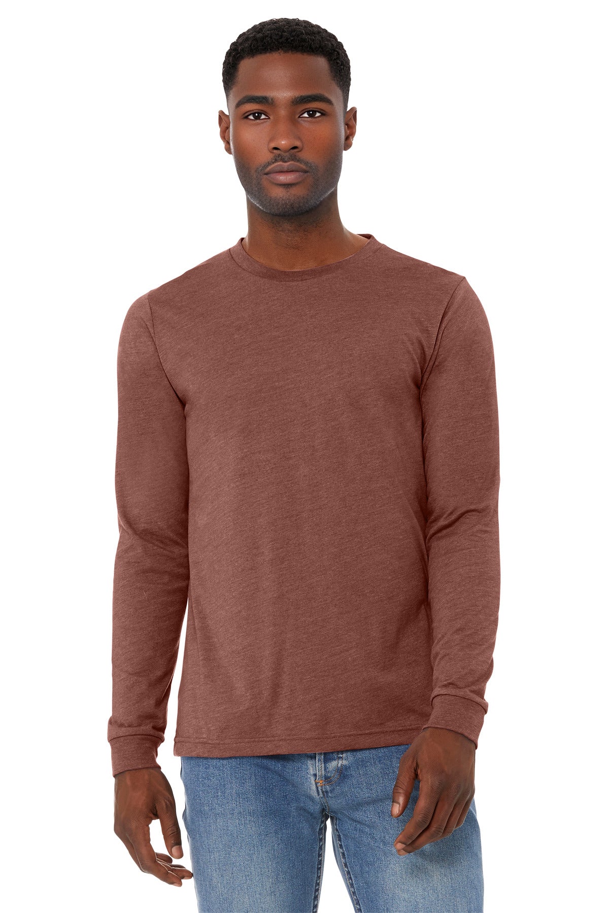 Custom logo BELLA+CANVAS® Unisex Heather CVC Long Sleeve Tee BC3501CVC in Heather Clay