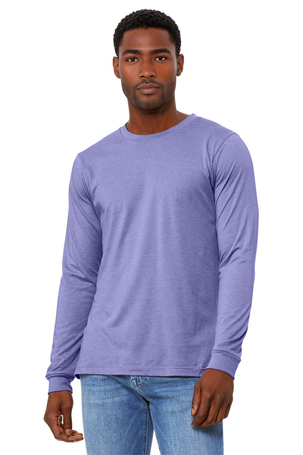 Custom logo BELLA+CANVAS® Unisex Heather CVC Long Sleeve Tee BC3501CVC in Heather Dark Lavender