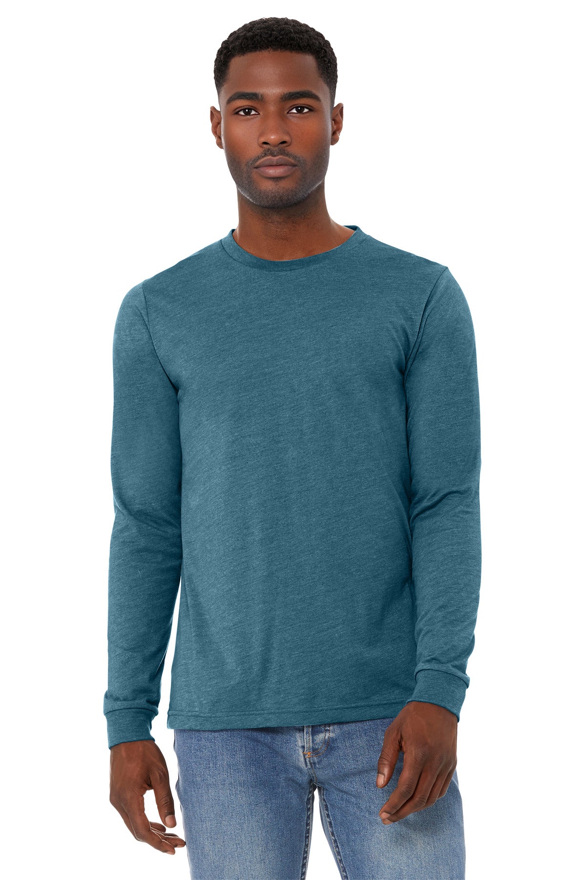 Custom logo BELLA+CANVAS® Unisex Heather CVC Long Sleeve Tee BC3501CVC in Heather Deep Teal