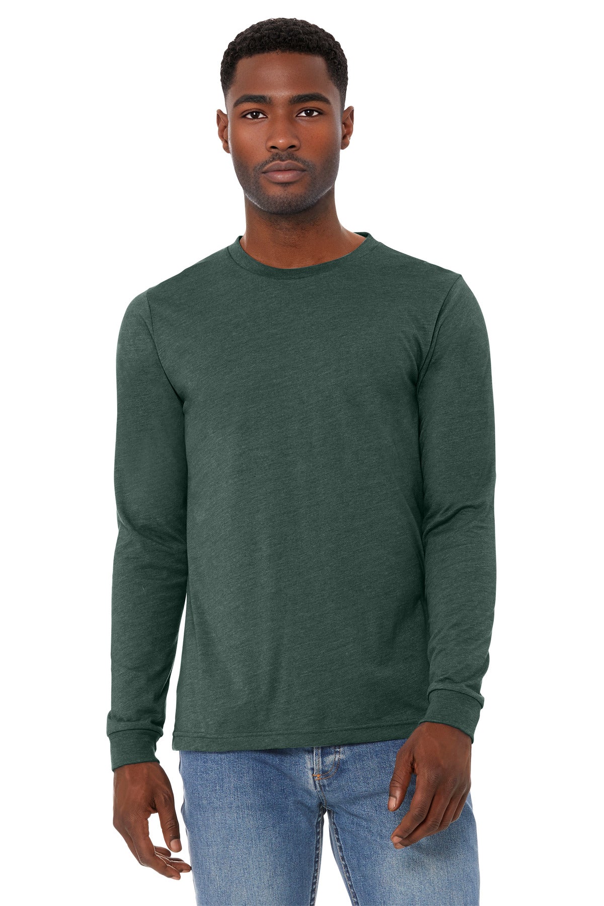 Custom logo BELLA+CANVAS® Unisex Heather CVC Long Sleeve Tee BC3501CVC in Heather Forest