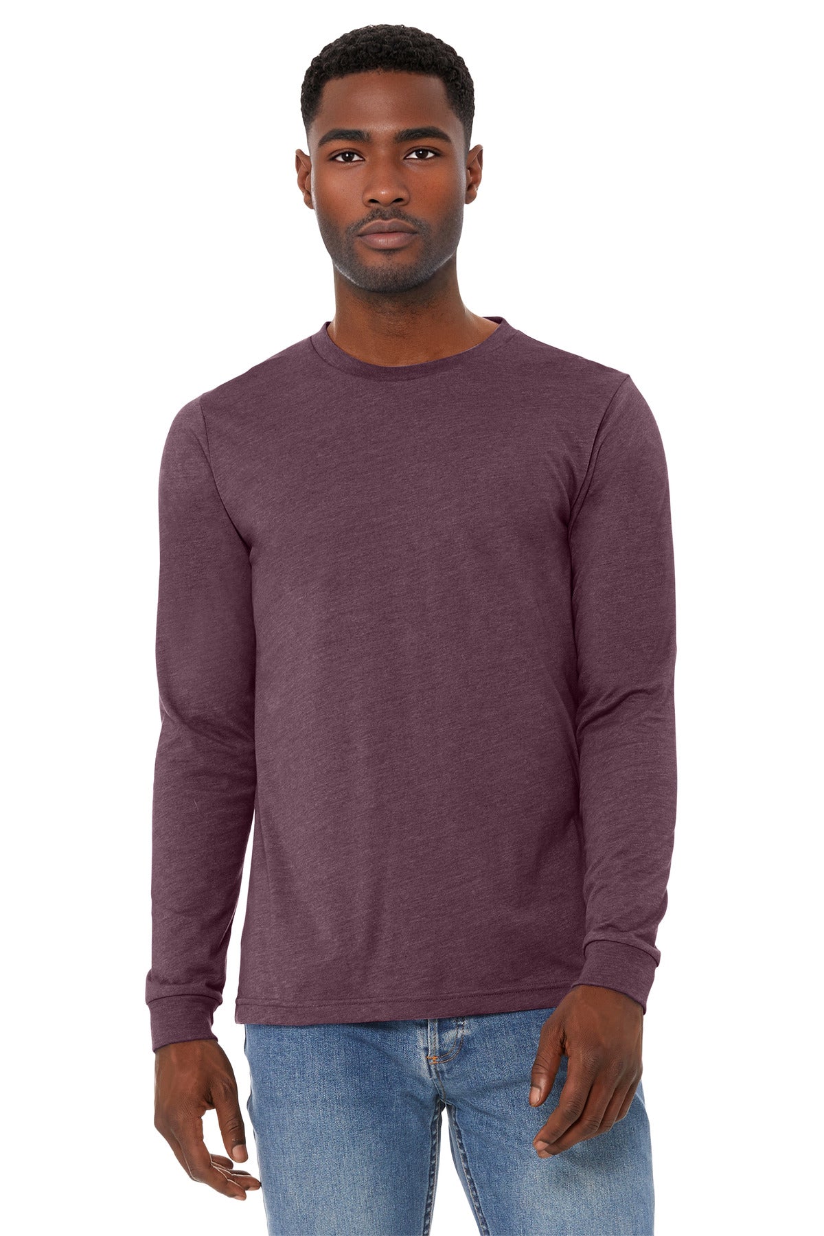 Custom logo BELLA+CANVAS® Unisex Heather CVC Long Sleeve Tee BC3501CVC in Heather Maroon