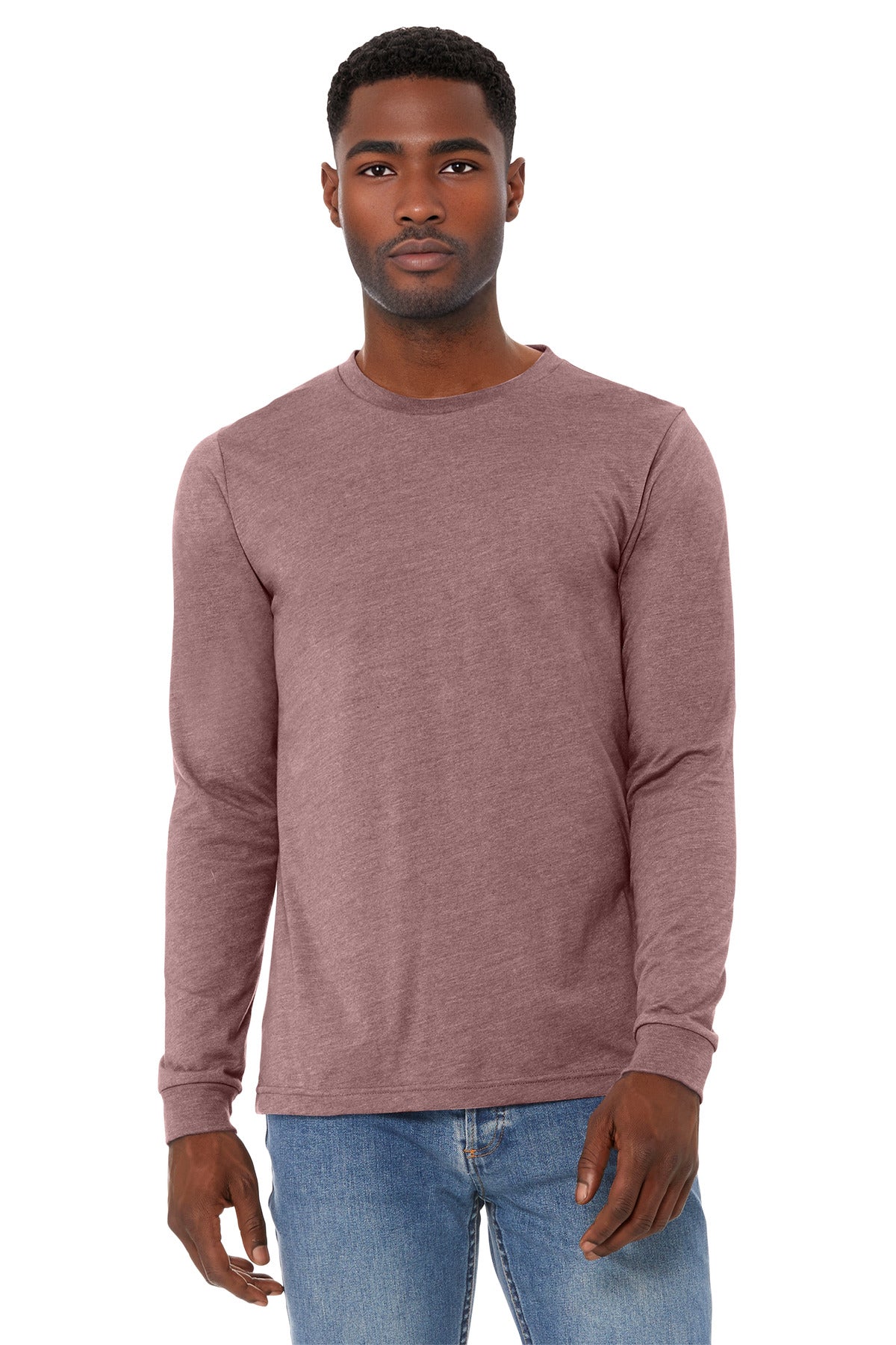 Custom logo BELLA+CANVAS® Unisex Heather CVC Long Sleeve Tee BC3501CVC in Heather Mauve