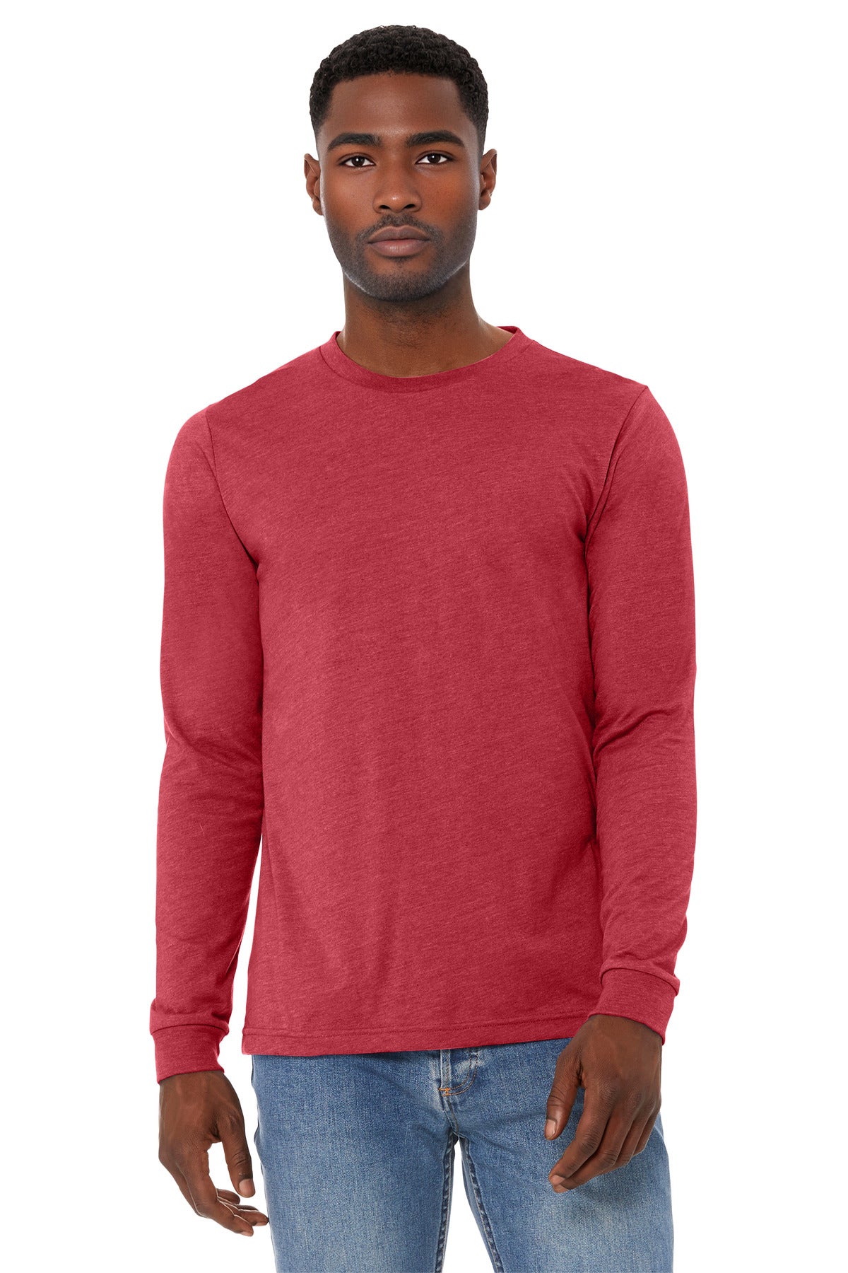 Custom logo BELLA+CANVAS® Unisex Heather CVC Long Sleeve Tee BC3501CVC in Heather Red