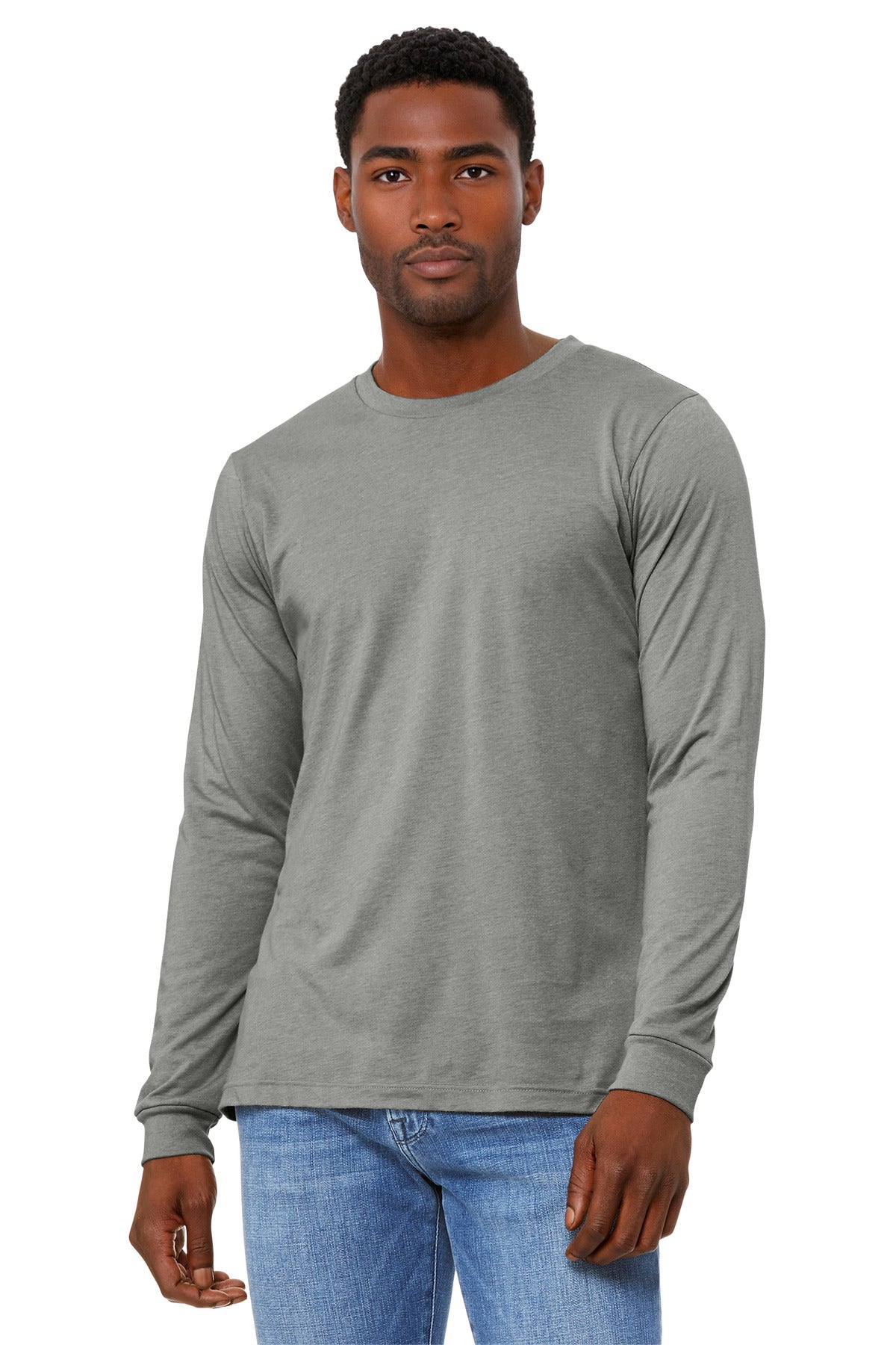 Custom logo BELLA+CANVAS® Unisex Heather CVC Long Sleeve Tee BC3501CVC in Heather Stone