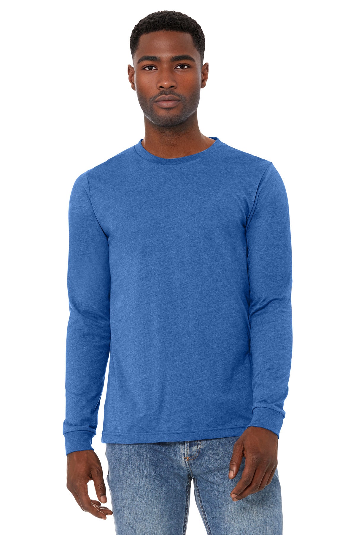 Custom logo BELLA+CANVAS® Unisex Heather CVC Long Sleeve Tee BC3501CVC in Heather True Royal