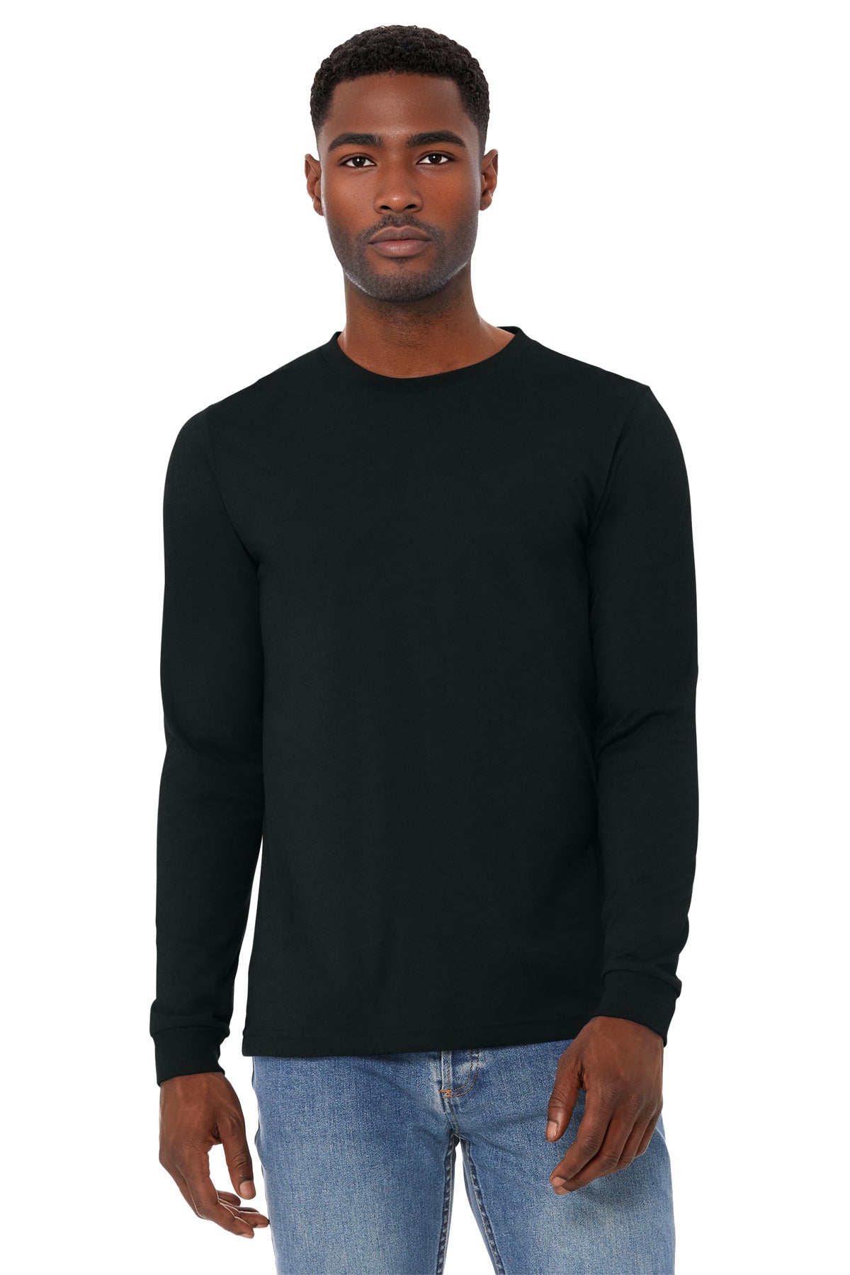 Custom logo BELLA+CANVAS® Unisex Heather CVC Long Sleeve Tee BC3501CVC in Solid Black Blend