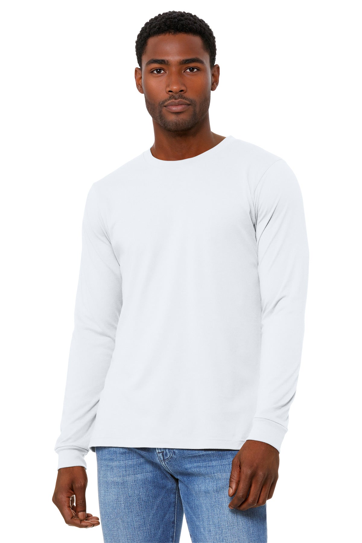 Custom logo BELLA+CANVAS® Unisex Heather CVC Long Sleeve Tee BC3501CVC in Solid White Blend