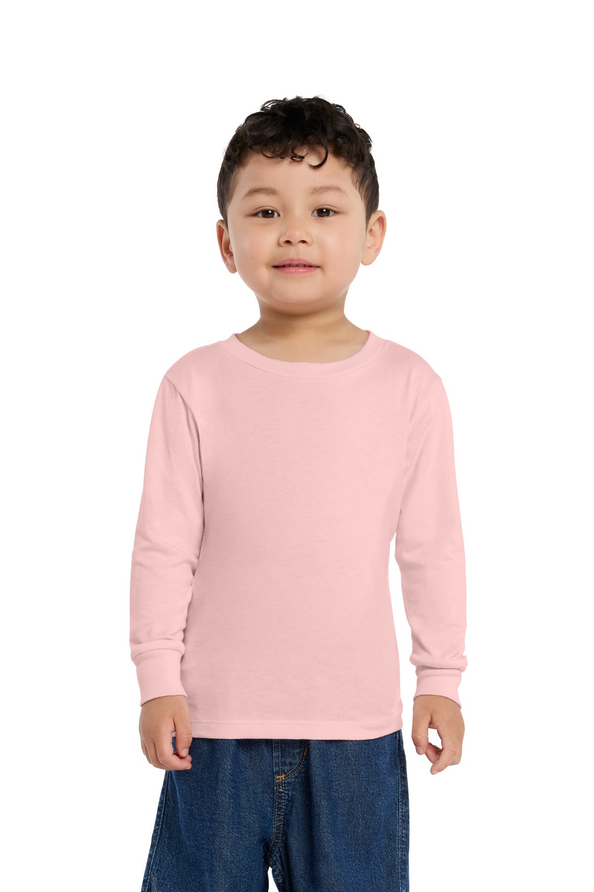 Custom logo BELLA+CANVAS® Toddler Jersey Long Sleeve Tee BC3501T in Pink