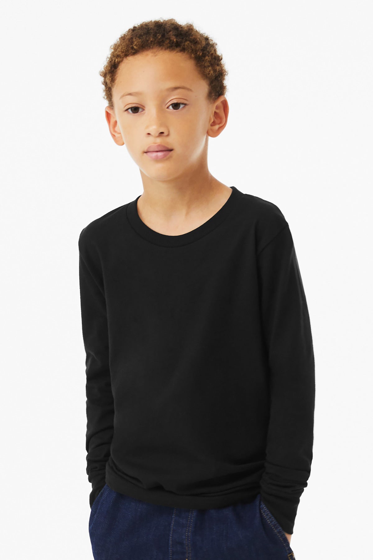 Custom logo BELLA+CANVAS® Youth Heather CVC Long Sleeve Tee BC3501YCVC in Solid Black Blend