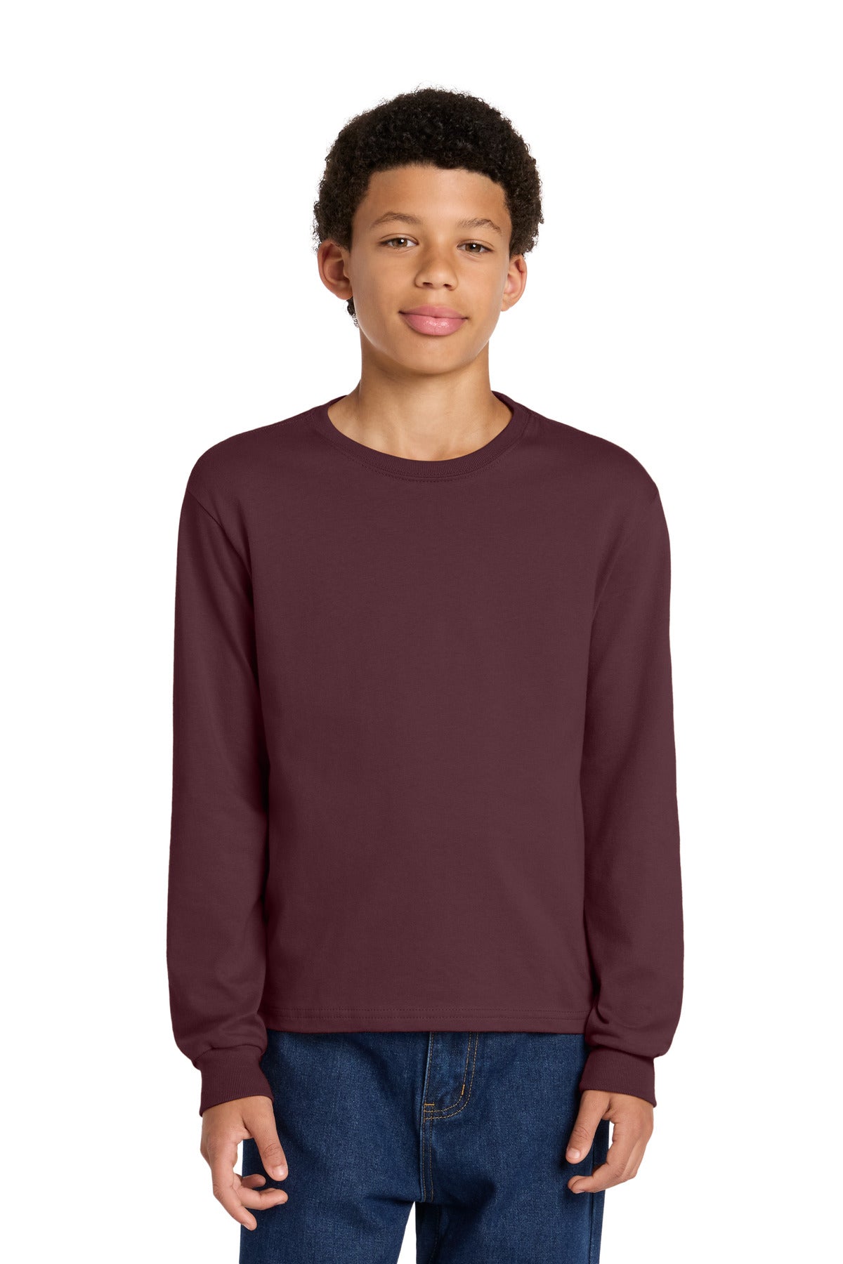 Custom logo BELLA+CANVAS® Youth 6-Ounce Heavyweight Long Sleeve Tee BC3511Y in Maroon
