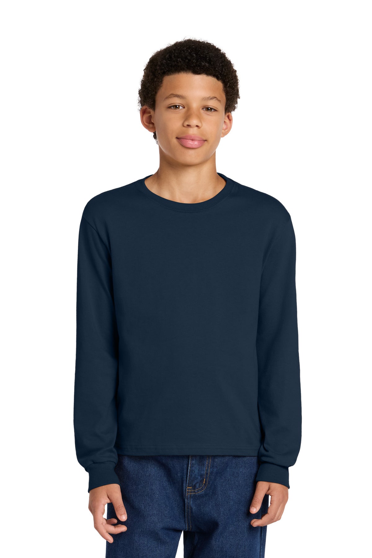 Custom logo BELLA+CANVAS® Youth 6-Ounce Heavyweight Long Sleeve Tee BC3511Y in Navy