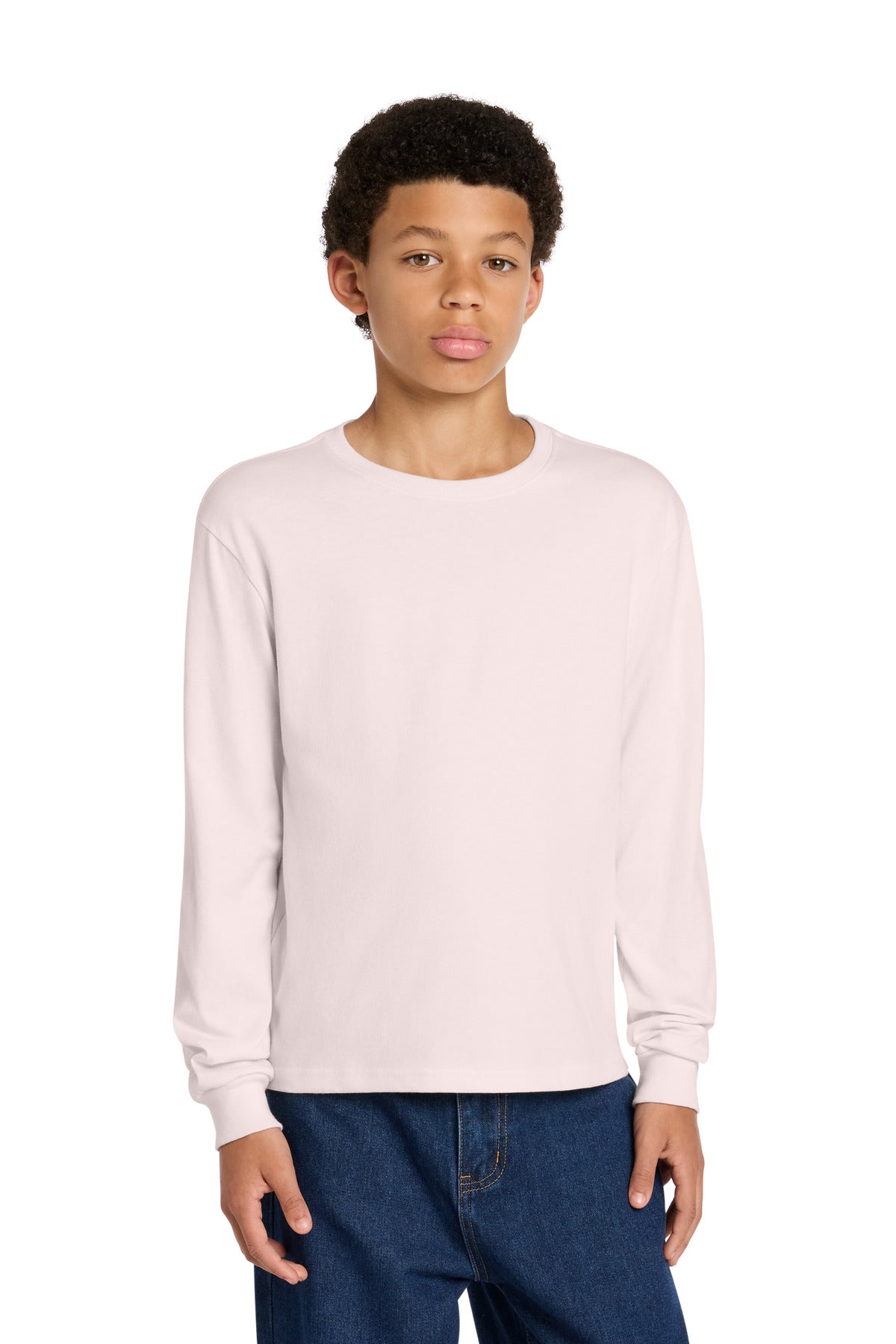 Custom logo BELLA+CANVAS® Youth 6-Ounce Heavyweight Long Sleeve Tee BC3511Y in Soft Pink